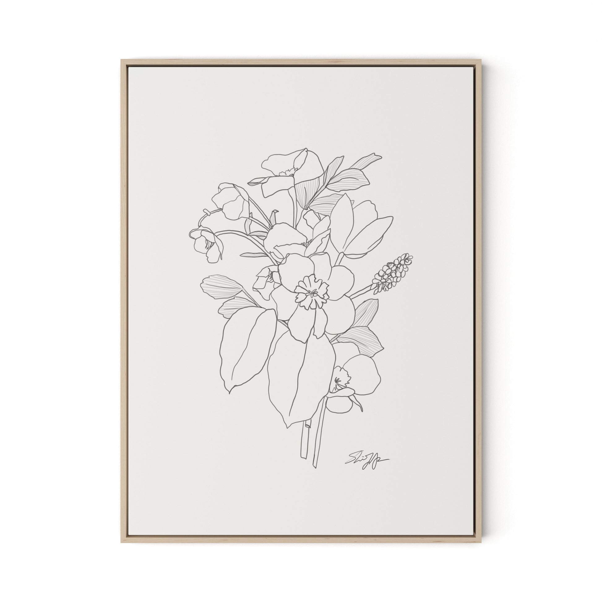 All Flowers Canvas Floater Framed / 24 x 32 in / Natural Maple