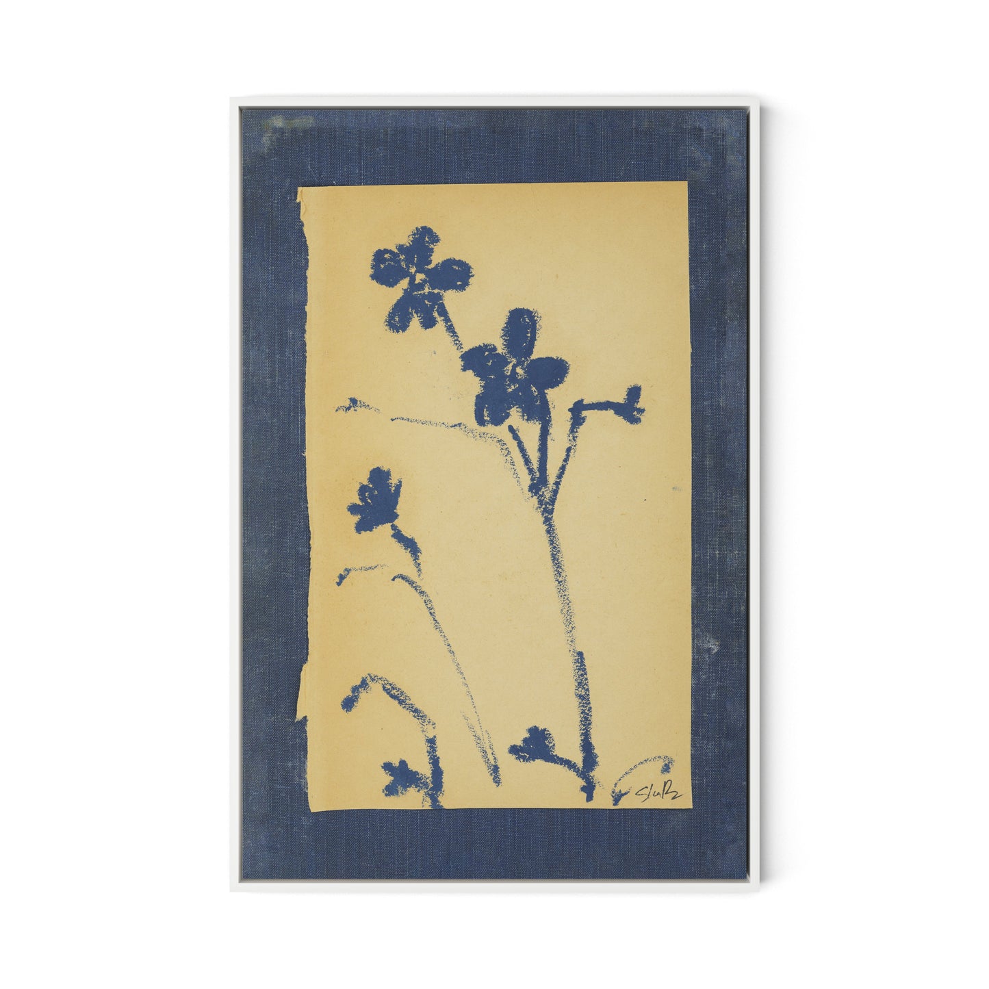 Vintage Blue Daisy Canvas Floater Framed / 21.5 x 32 in / White