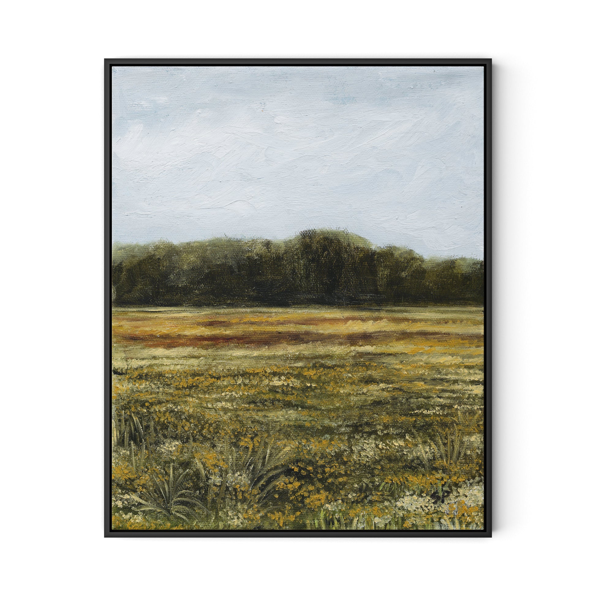 Yellow Flower Field Canvas Floater Framed / 26 x 32 in / Black
