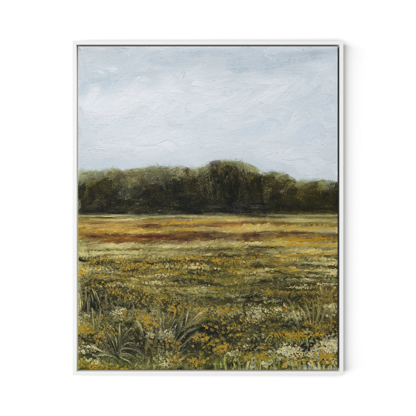 Yellow Flower Field Canvas Floater Framed / 26 x 32 in / White