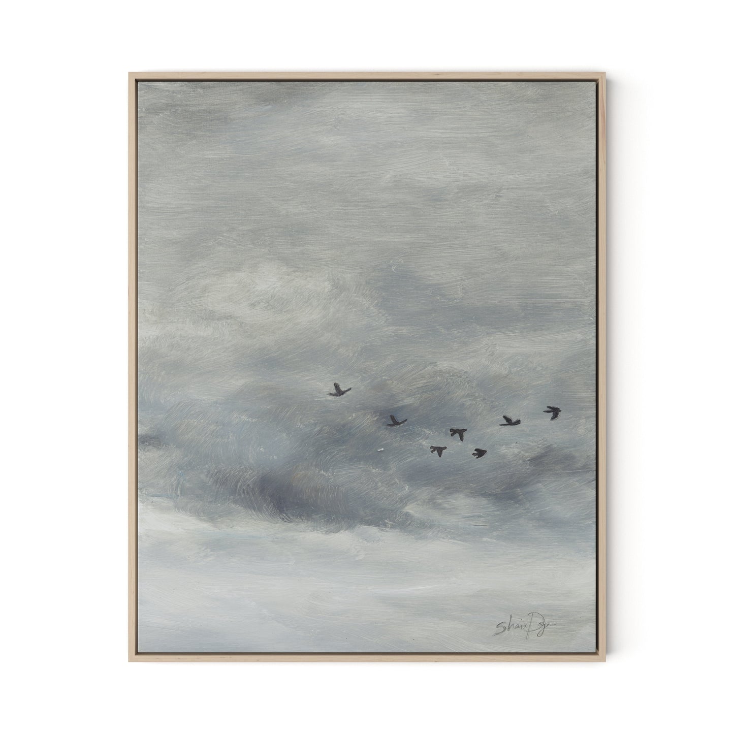 Birds in the Sky II Canvas Floater Framed / 26 x 32 in / Natural Maple