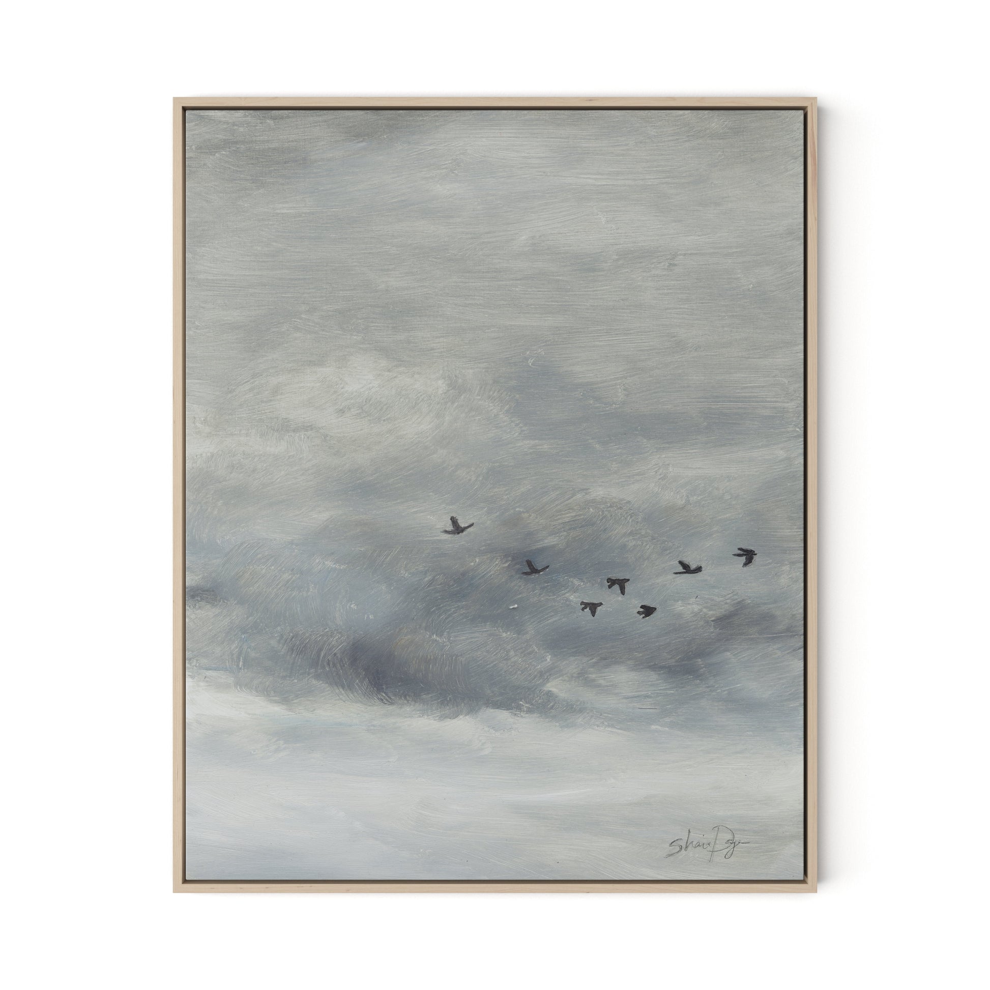 Birds in the Sky II Canvas Floater Framed / 26 x 32 in / Natural Maple