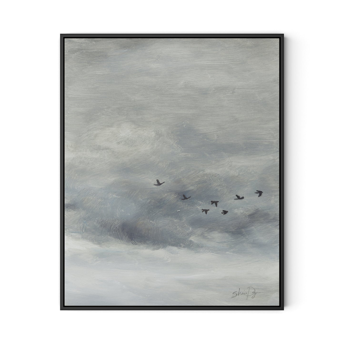 Birds in the Sky II Canvas Floater Framed / 26 x 32 in / Black
