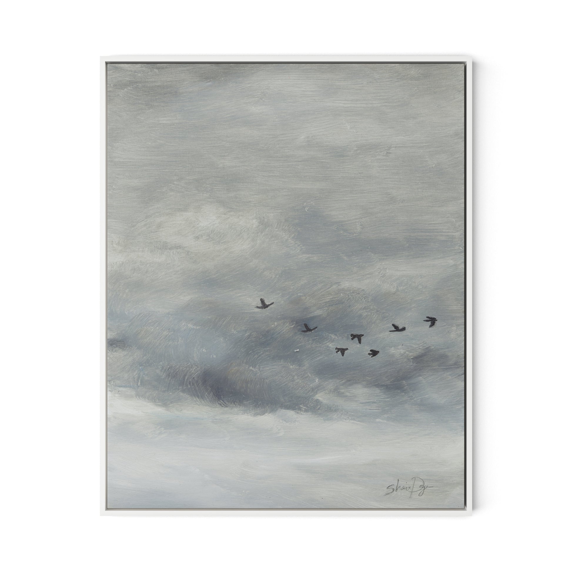 Birds in the Sky II Canvas Floater Framed / 26 x 32 in / White