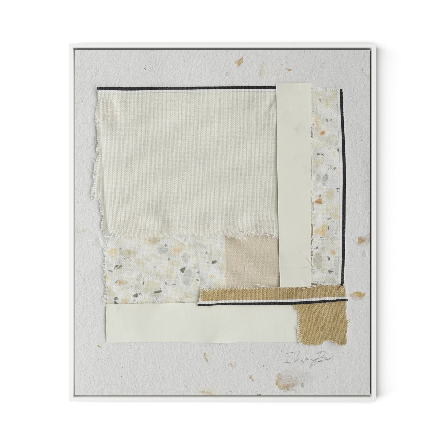 Fabric Collage I Canvas Floater Framed / 27.5 x 32 in / White