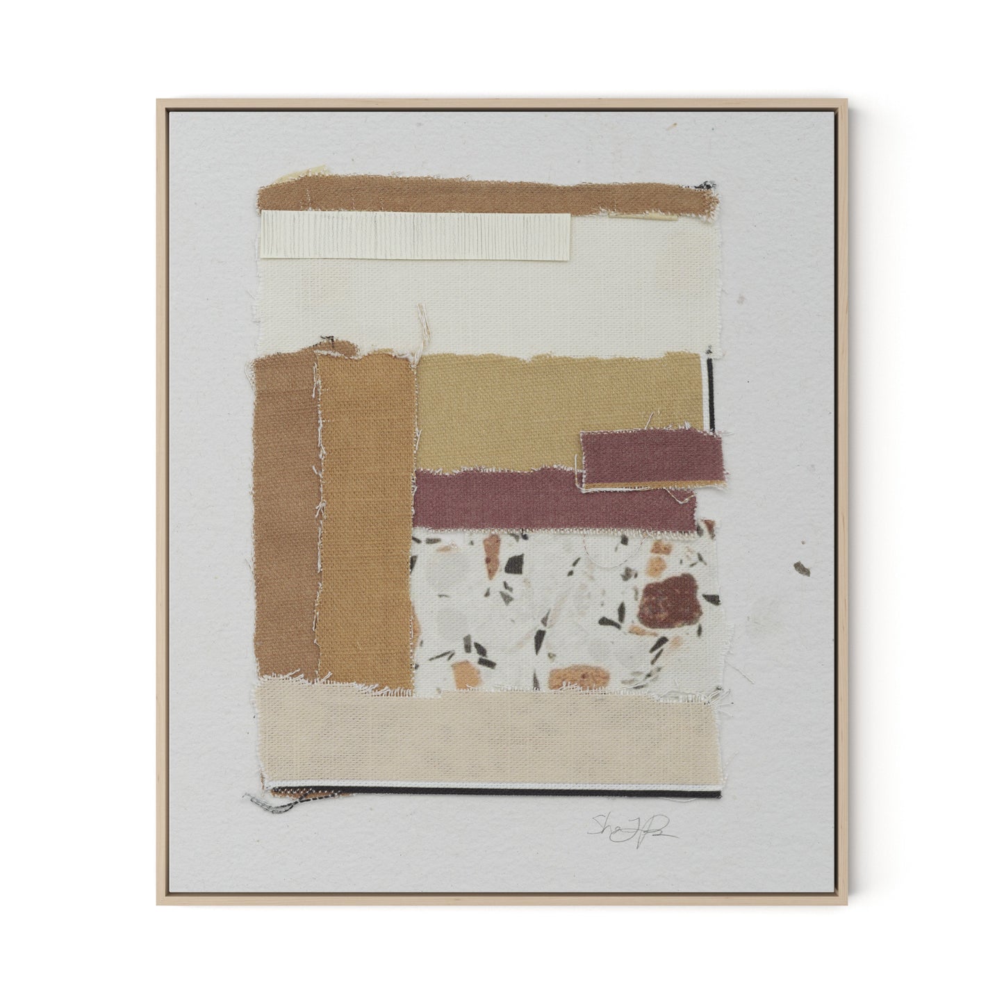 Fabric Collage III Canvas Floater Framed / 27.5 x 32 in / Natural Maple