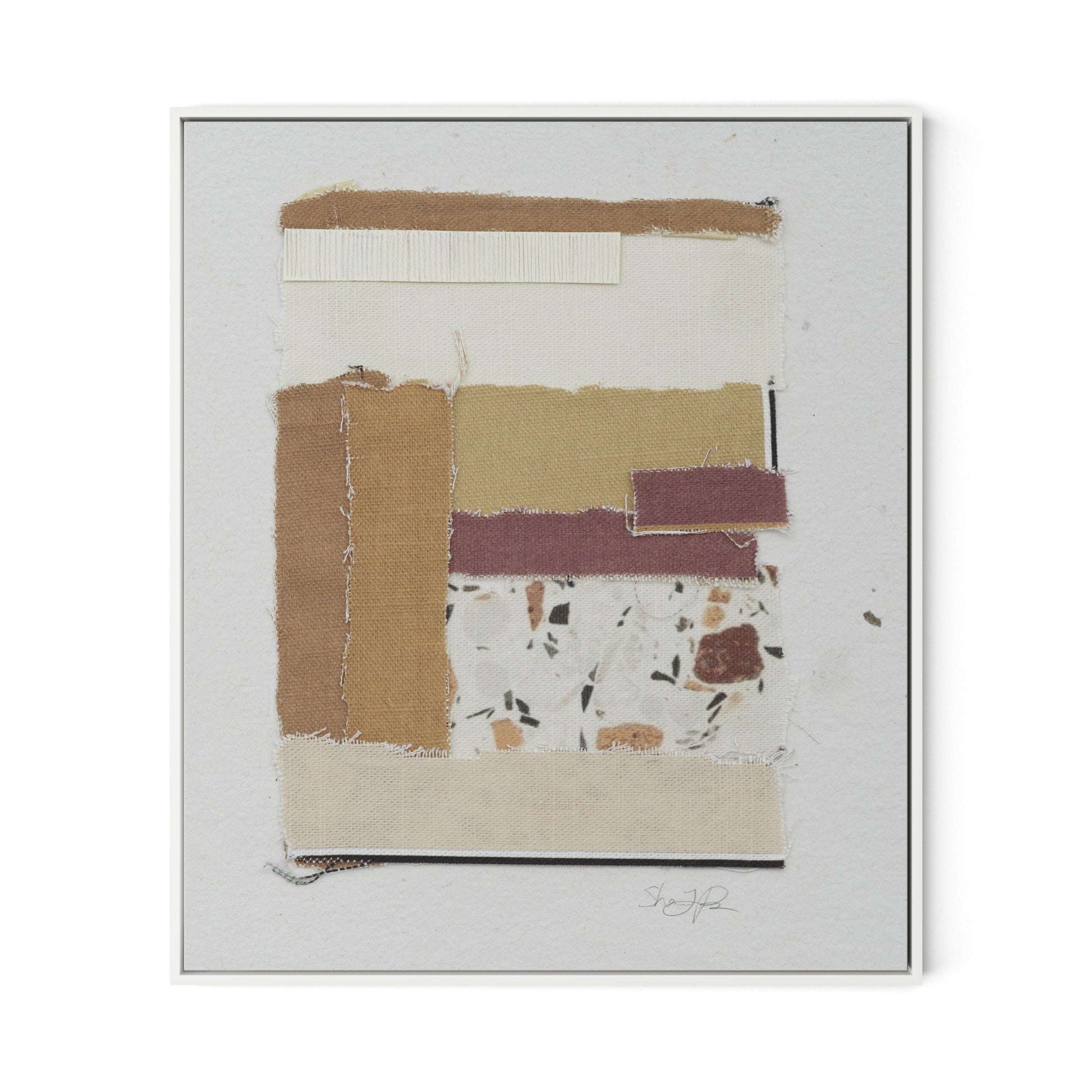 Fabric Collage III Canvas Floater Framed / 27.5 x 32 in / White