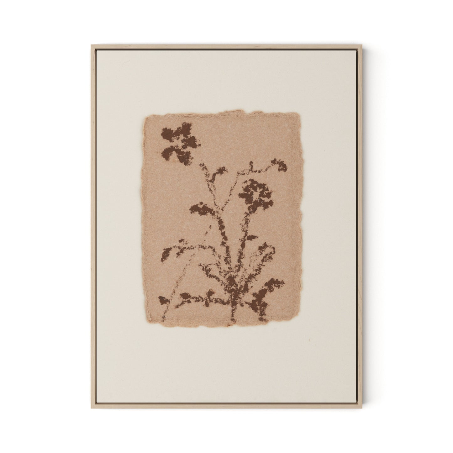 Petal and Water Green Abstract Canvas Floater Framed / 24 x 32 in / Natural Maple