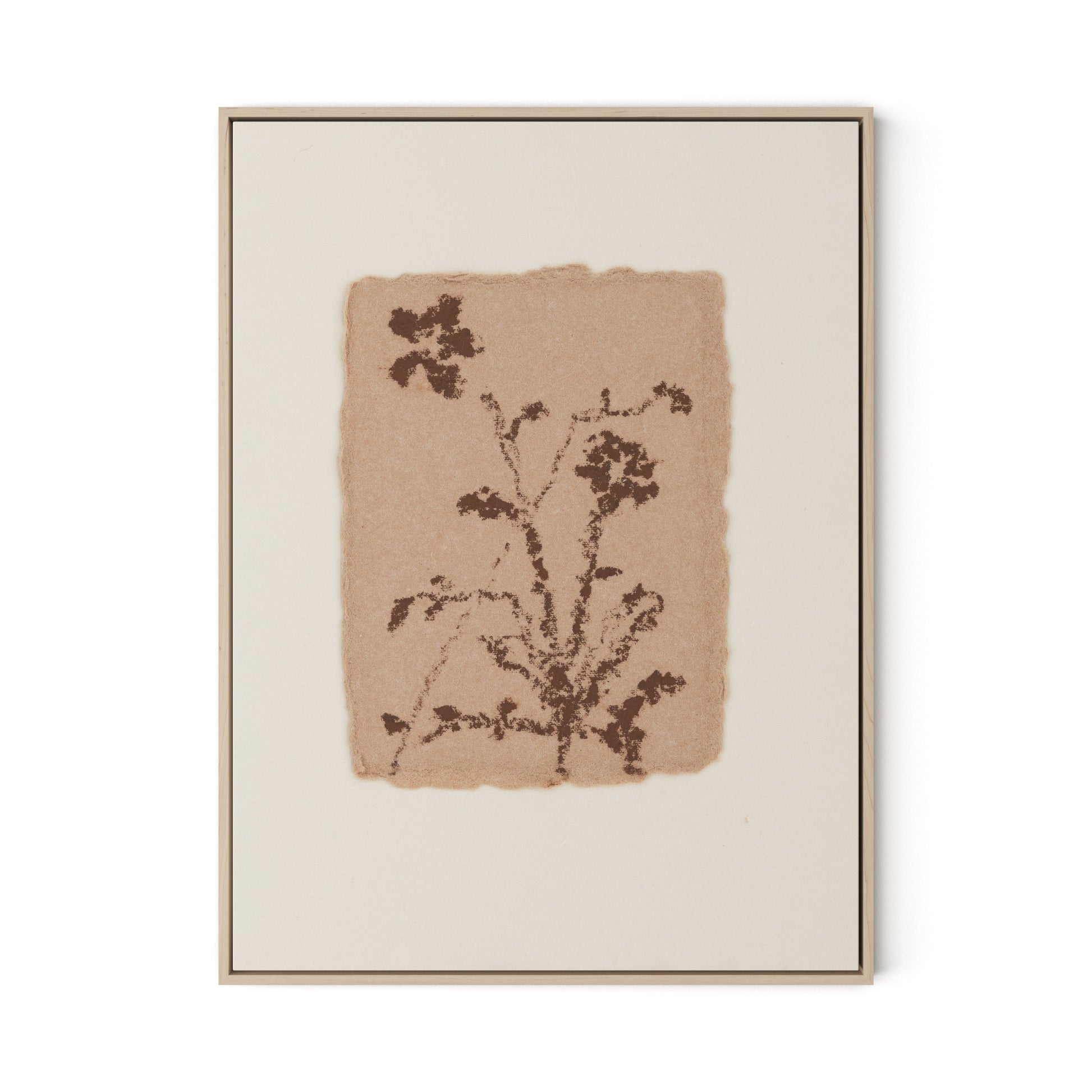 Petal and Water Green Abstract Canvas Floater Framed / 24 x 32 in / Natural Maple