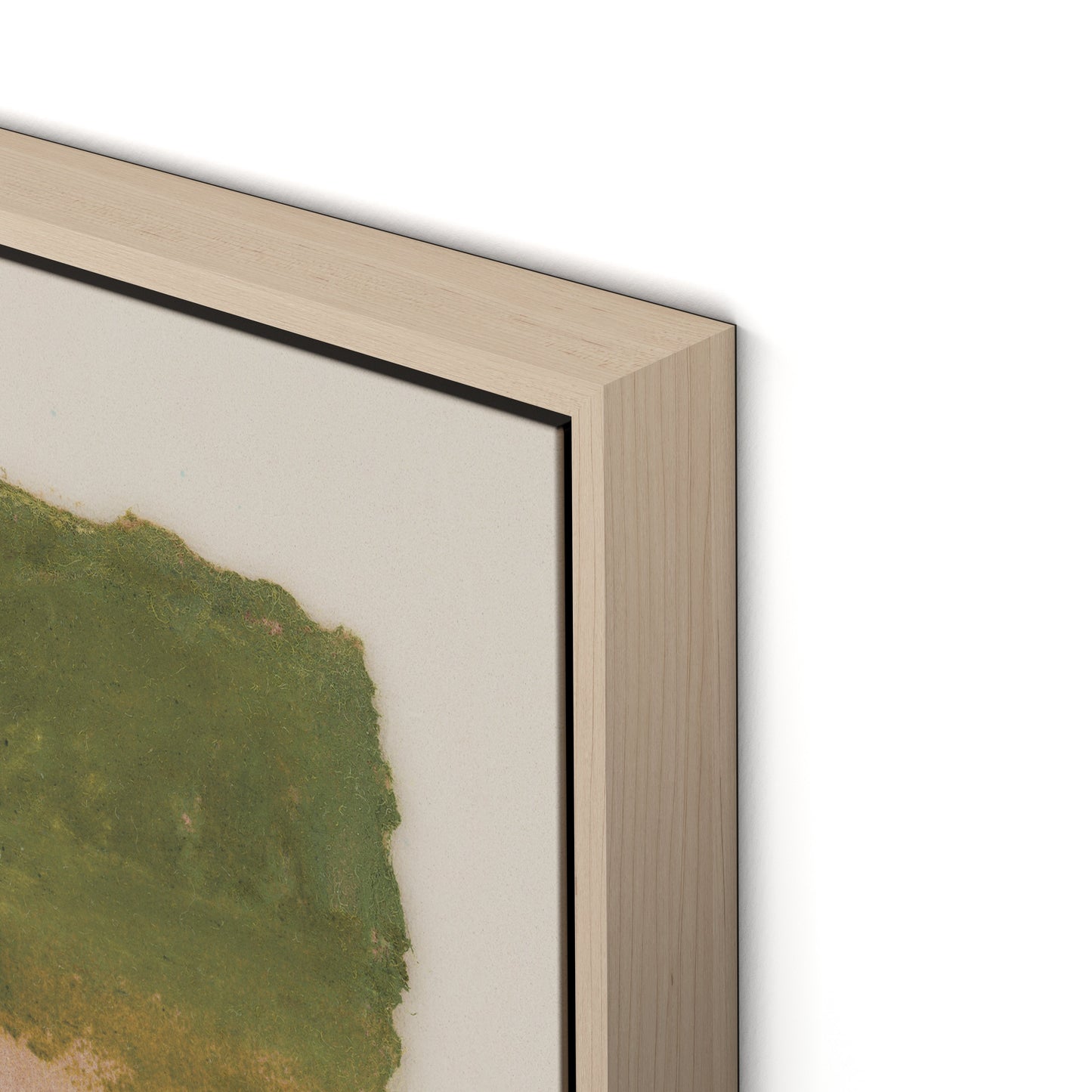 Morning Pink, Night Green Abstract Canvas Floater Framed / 24 x 32 in / Natural Maple