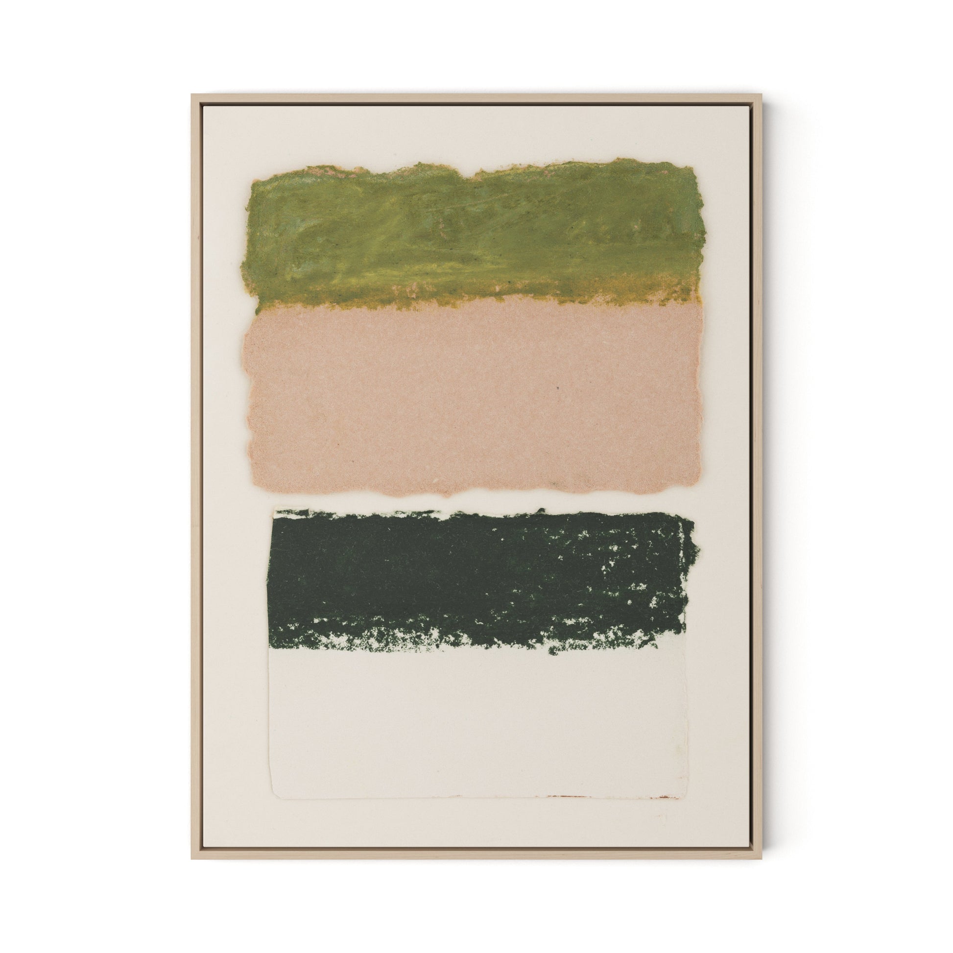 Morning Pink, Night Green Abstract Canvas Floater Framed / 24 x 32 in / Natural Maple