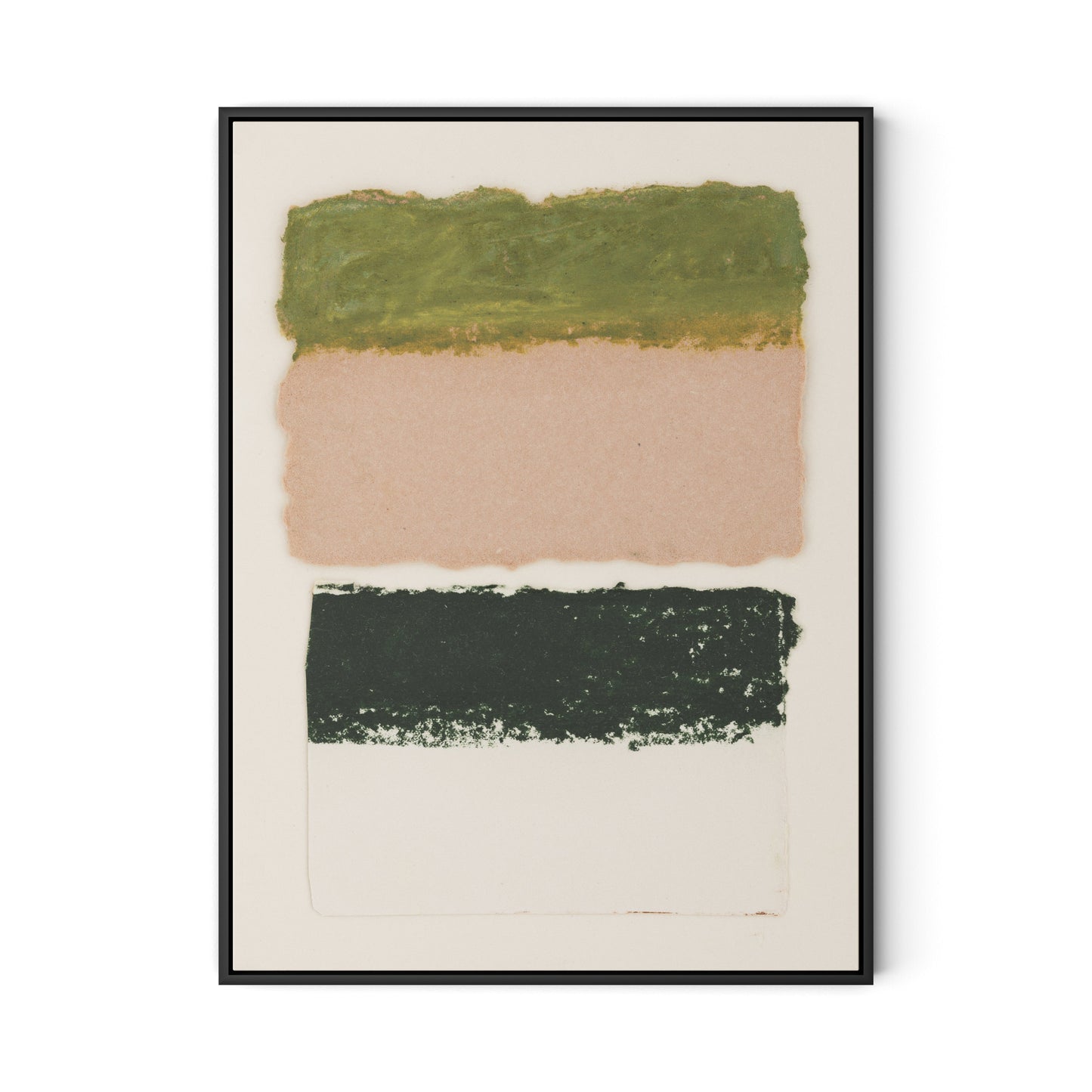 Morning Pink, Night Green Abstract Canvas Floater Framed / 24 x 32 in / Black