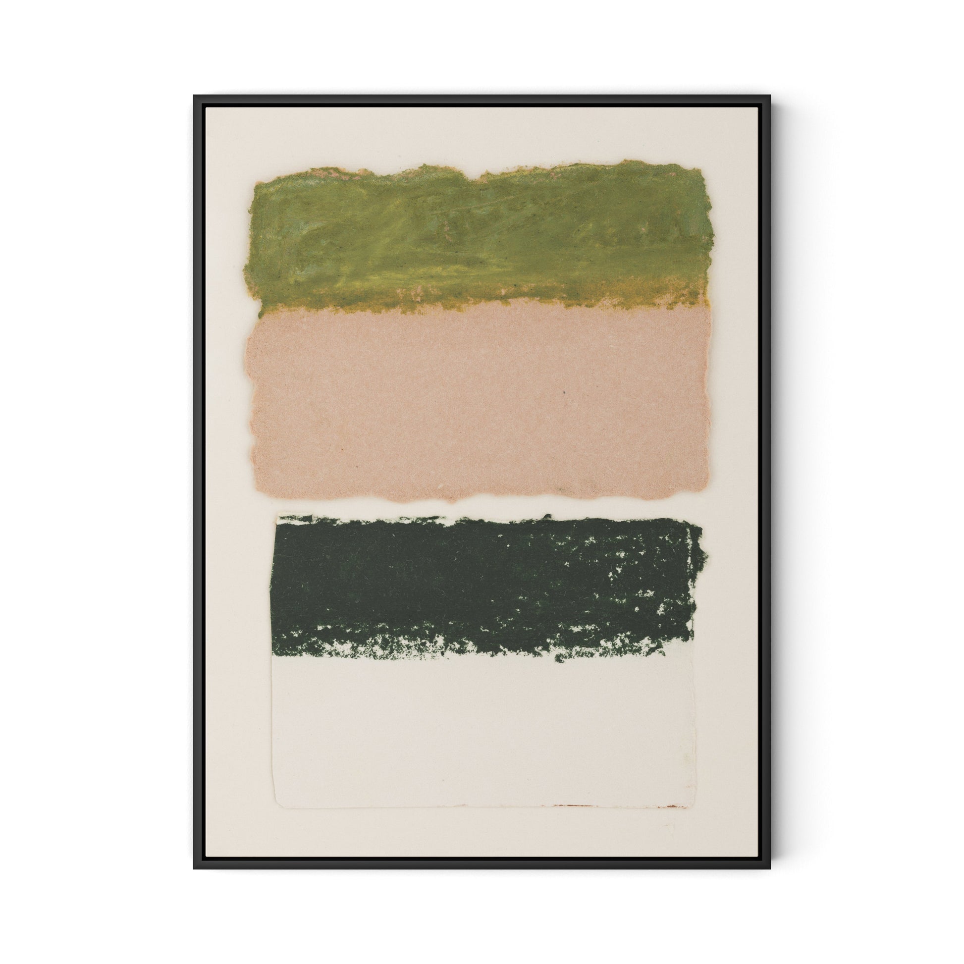Morning Pink, Night Green Abstract Canvas Floater Framed / 24 x 32 in / Black