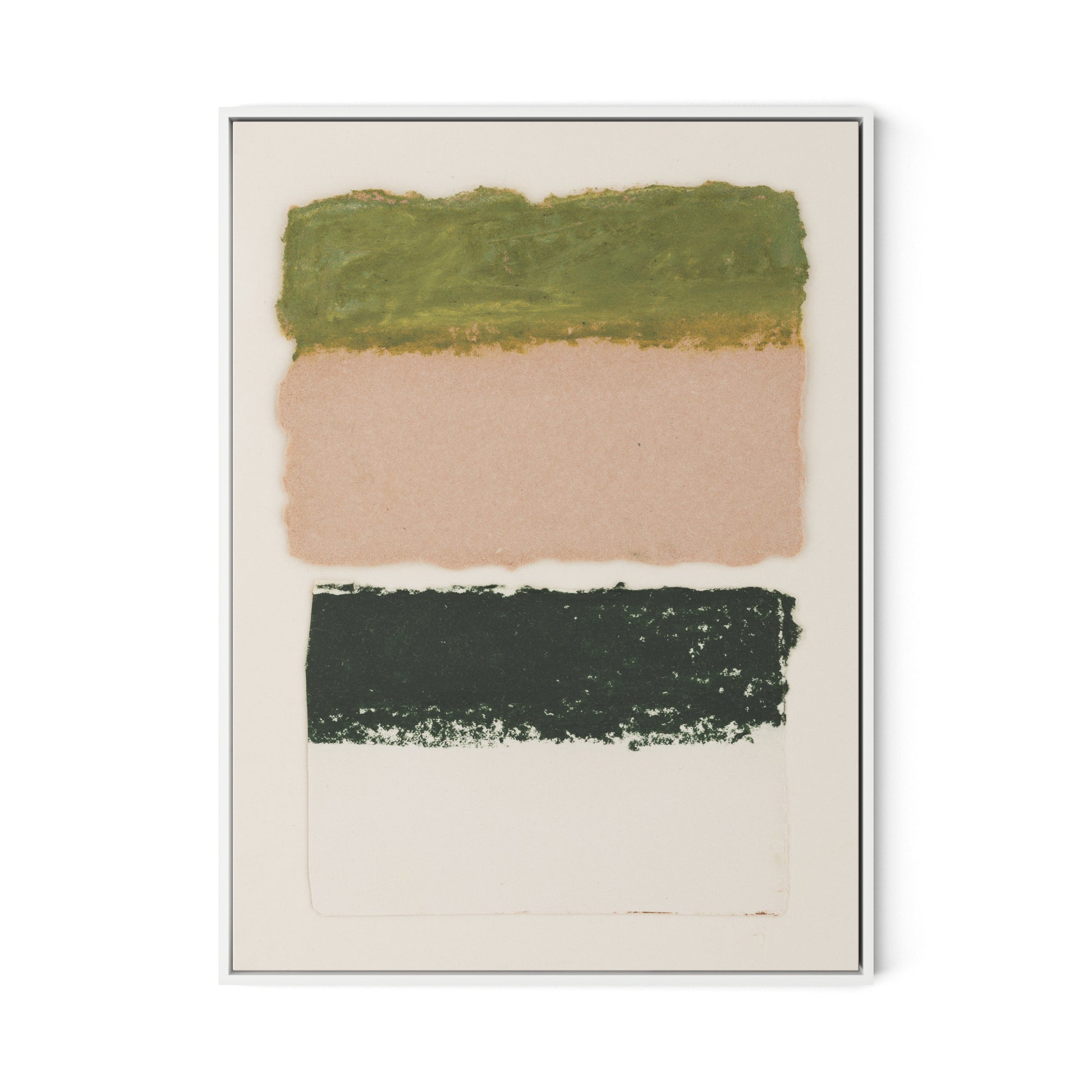 Morning Pink, Night Green Abstract Canvas Floater Framed / 24 x 32 in / White