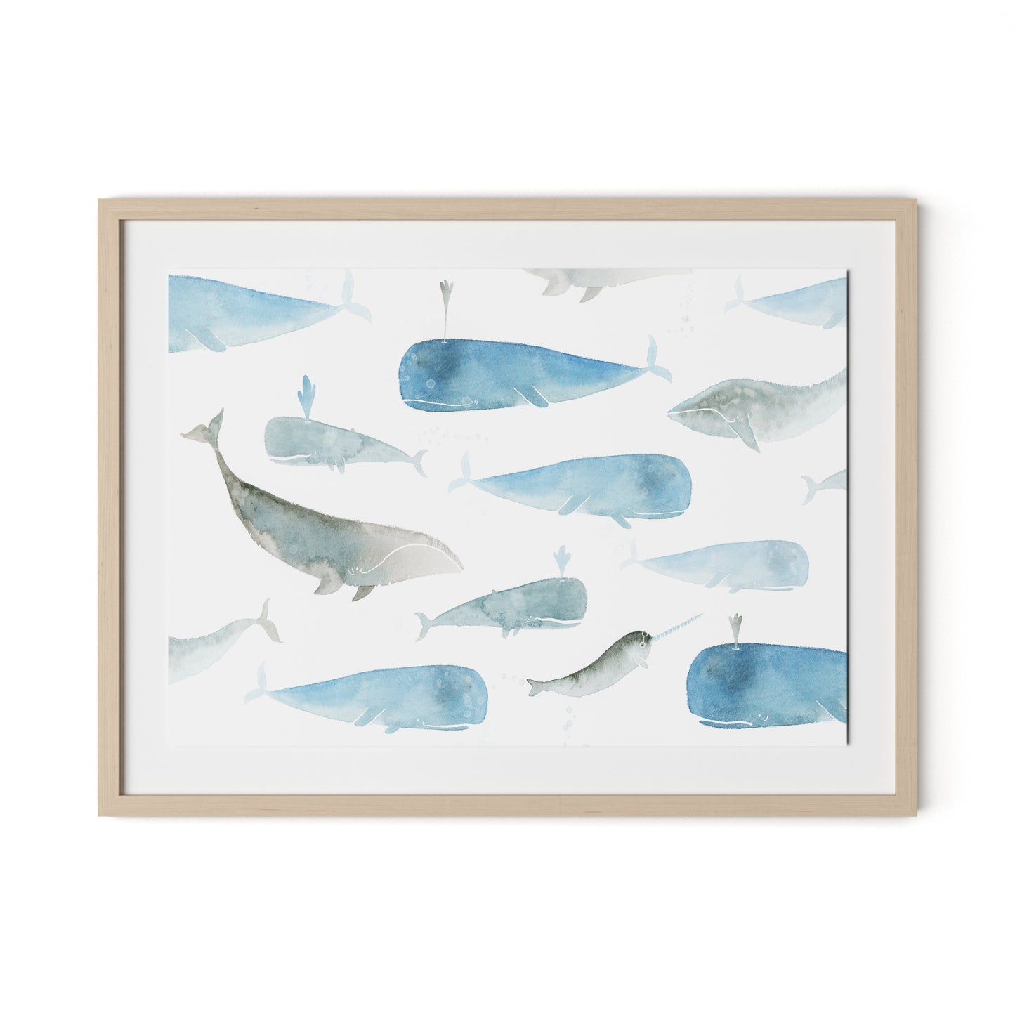 Whale Whale Framed Paper / 32 x 24 in / Natural Maple
