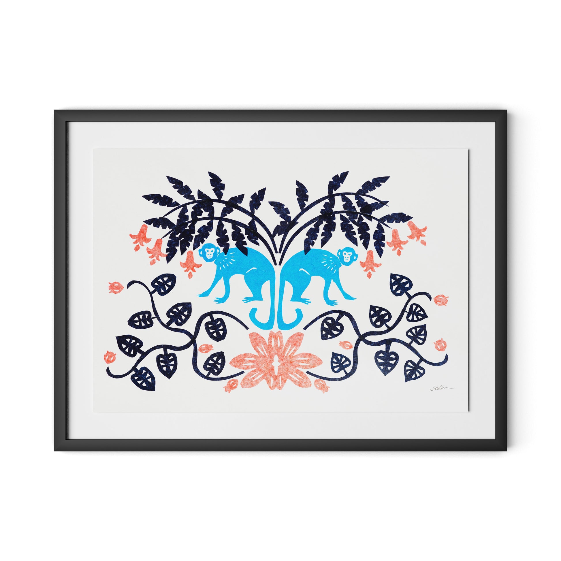 Monkeys in Vines Framed Paper / 32 x 24 in / Black