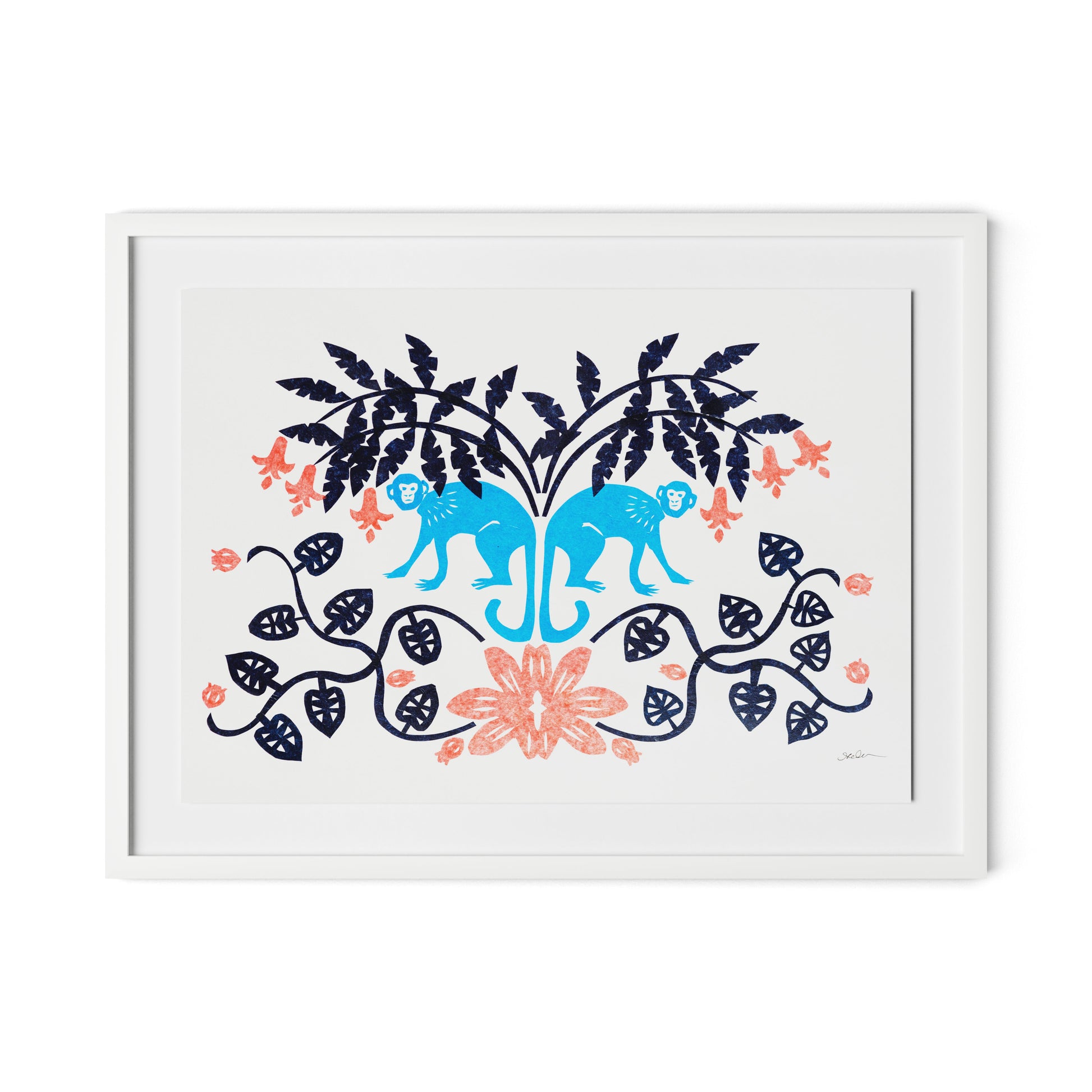 Monkeys in Vines Framed Paper / 32 x 24 in / White
