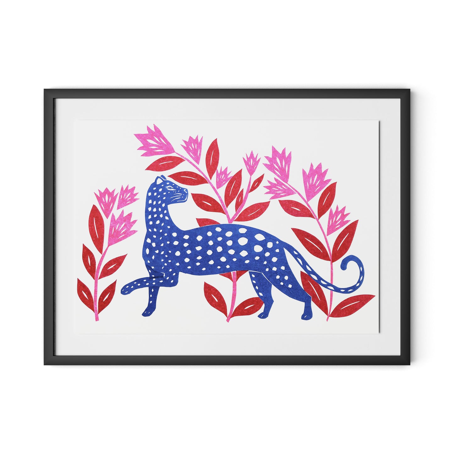Blue Leopard Framed Paper / 32 x 24 in / Black