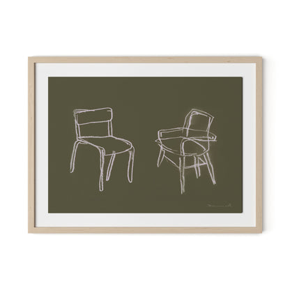 Chairs Framed Paper / 32 x 24 in / Natural Maple