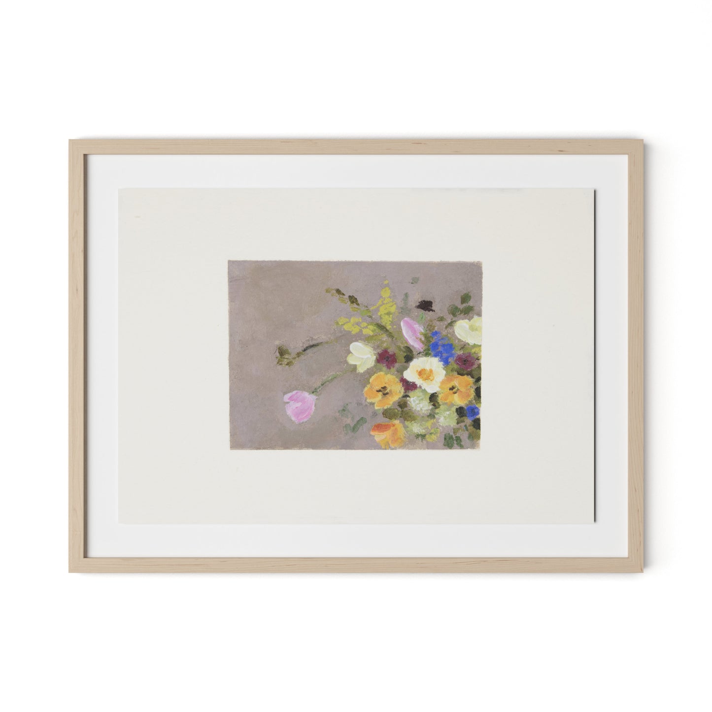 Spring Gathered w Border Framed Paper / 32 x 24 in / Natural Maple