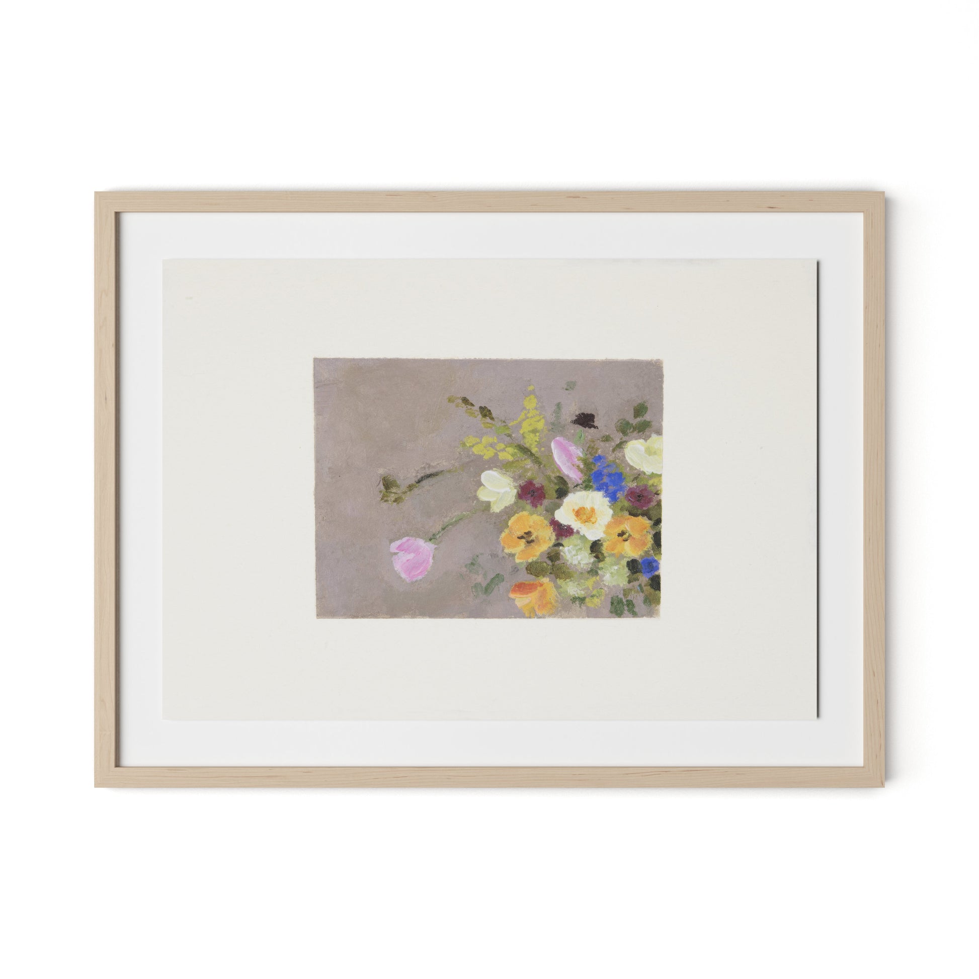 Spring Gathered w Border Framed Paper / 32 x 24 in / Natural Maple