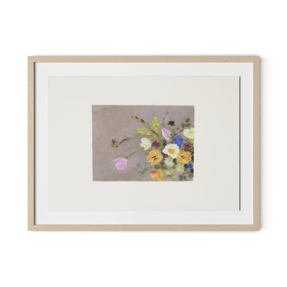 Spring Gathered w Border Framed Paper / 32 x 24 in / Natural Maple