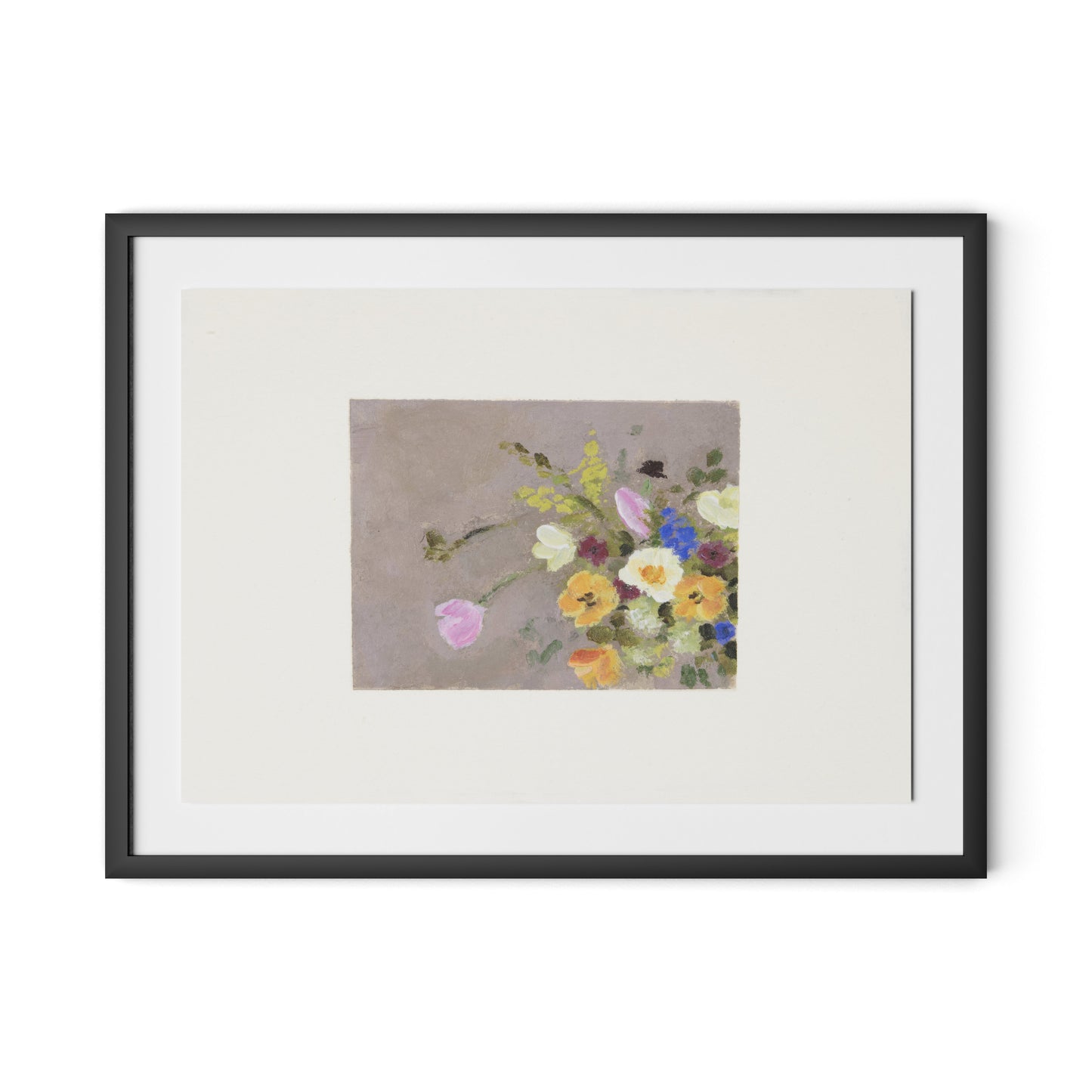 Spring Gathered w Border Framed Paper / 32 x 24 in / Black