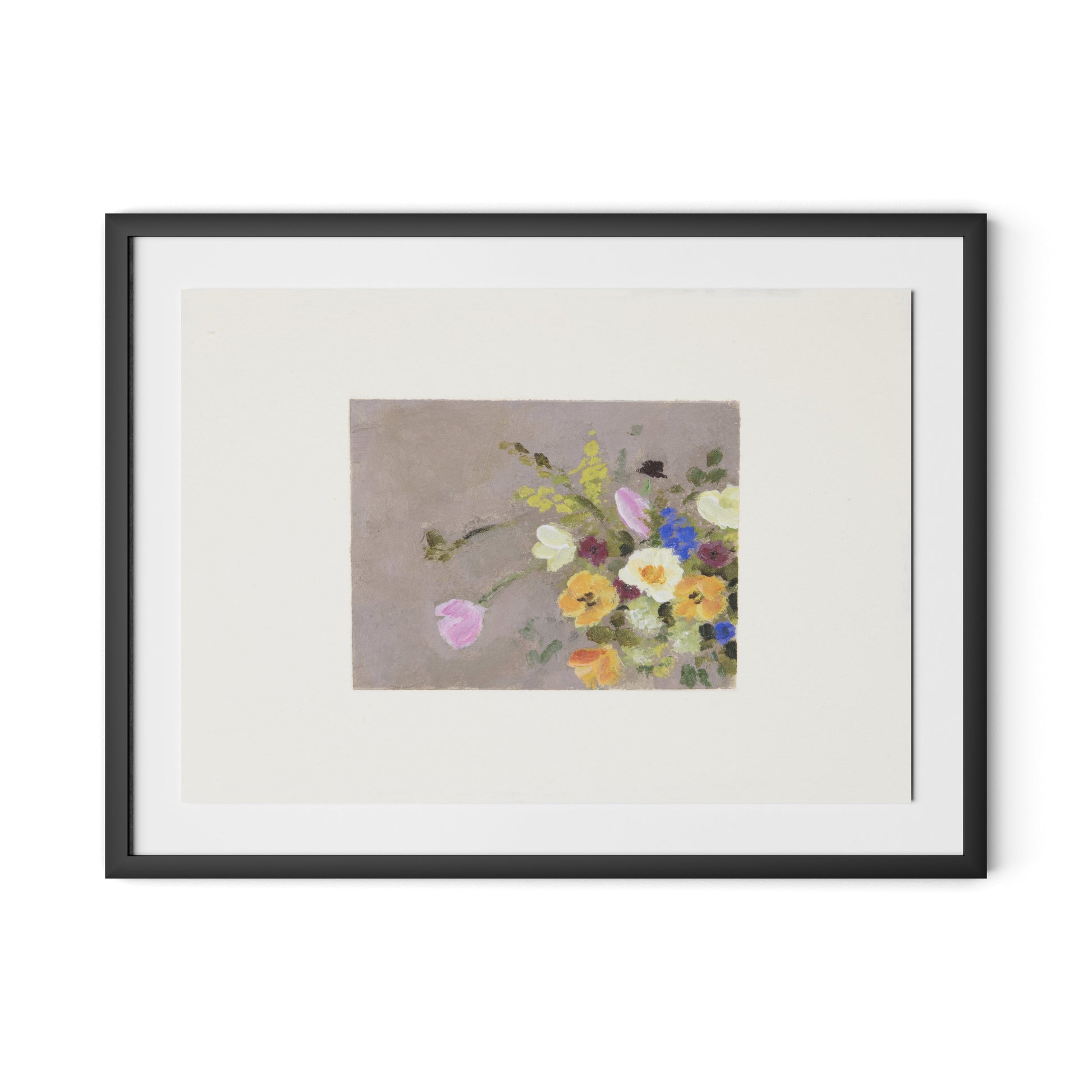 Spring Gathered w Border Framed Paper / 32 x 24 in / Black