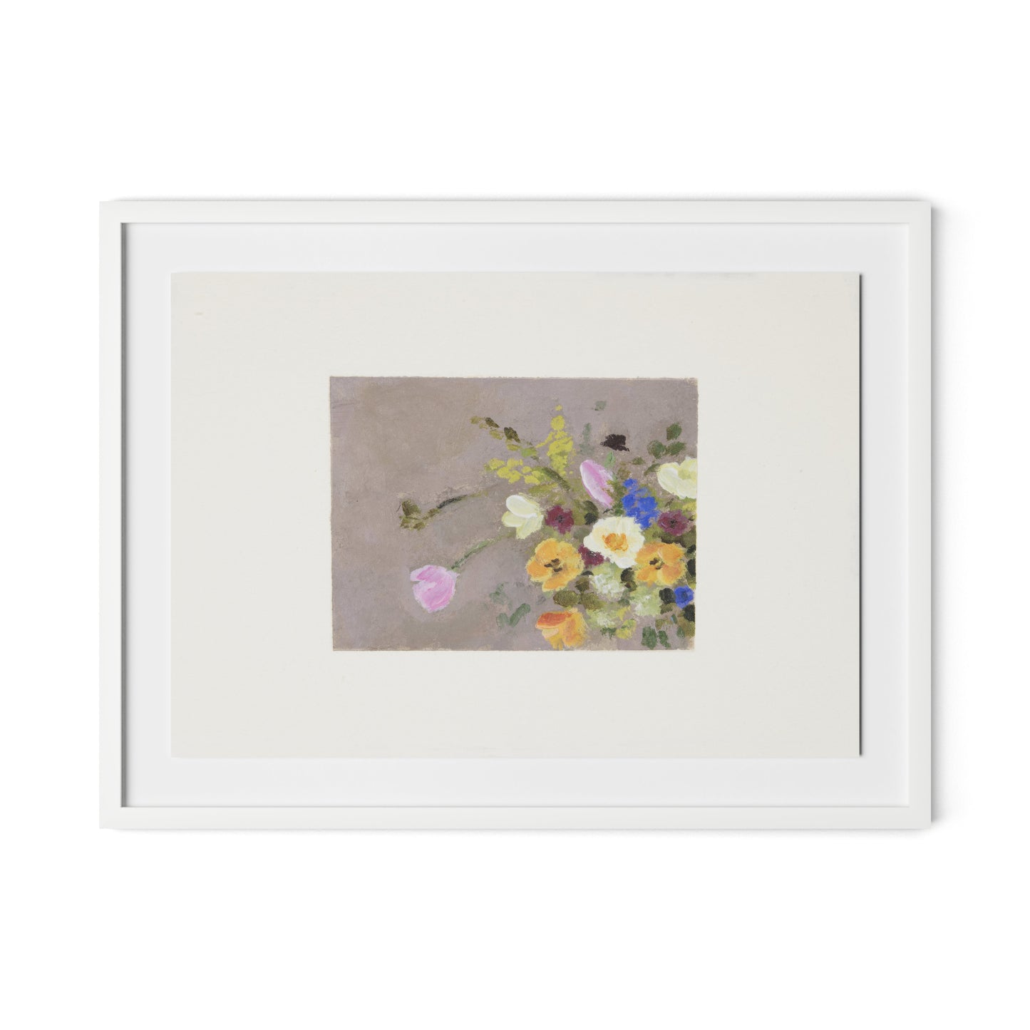 Spring Gathered w Border Framed Paper / 32 x 24 in / White
