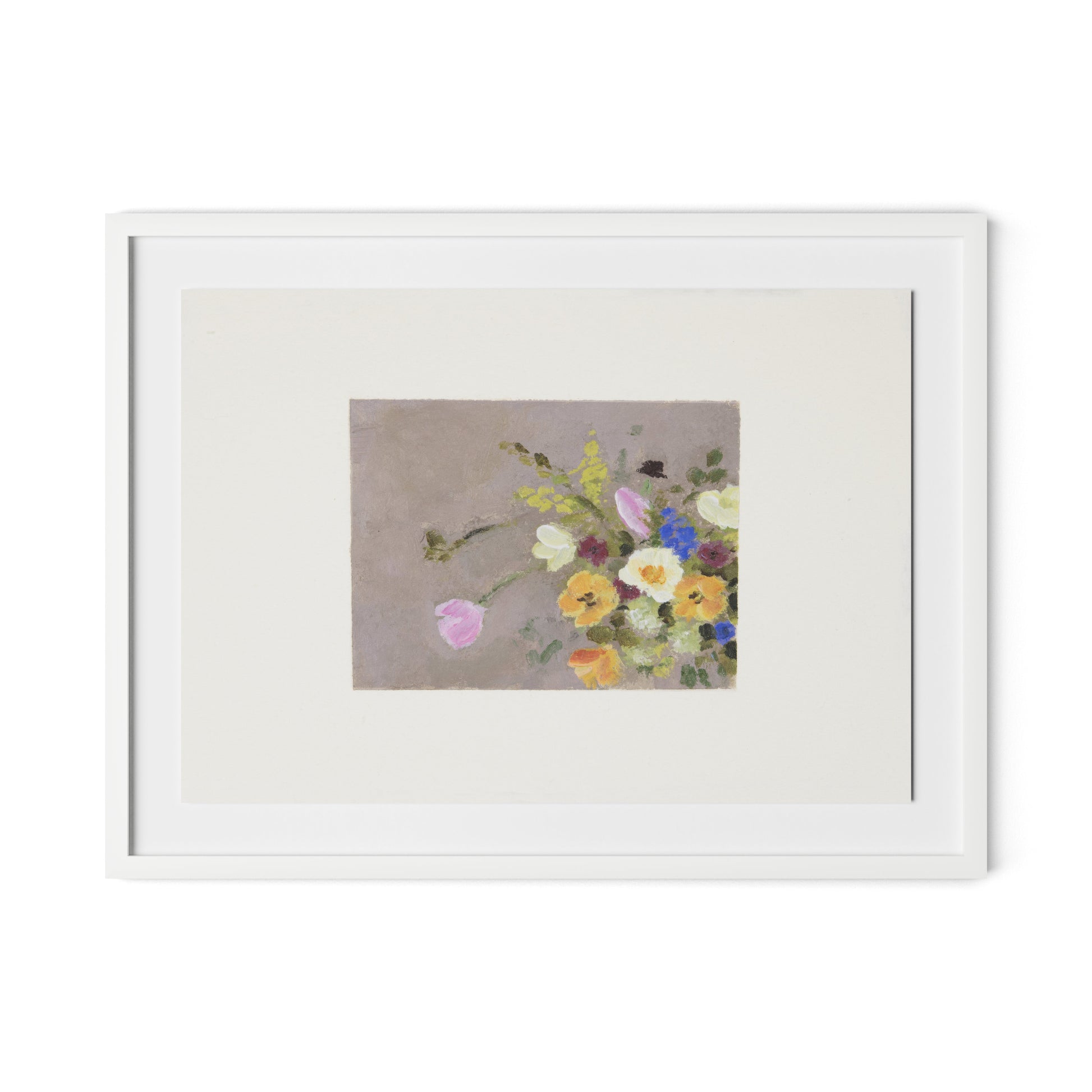 Spring Gathered w Border Framed Paper / 32 x 24 in / White