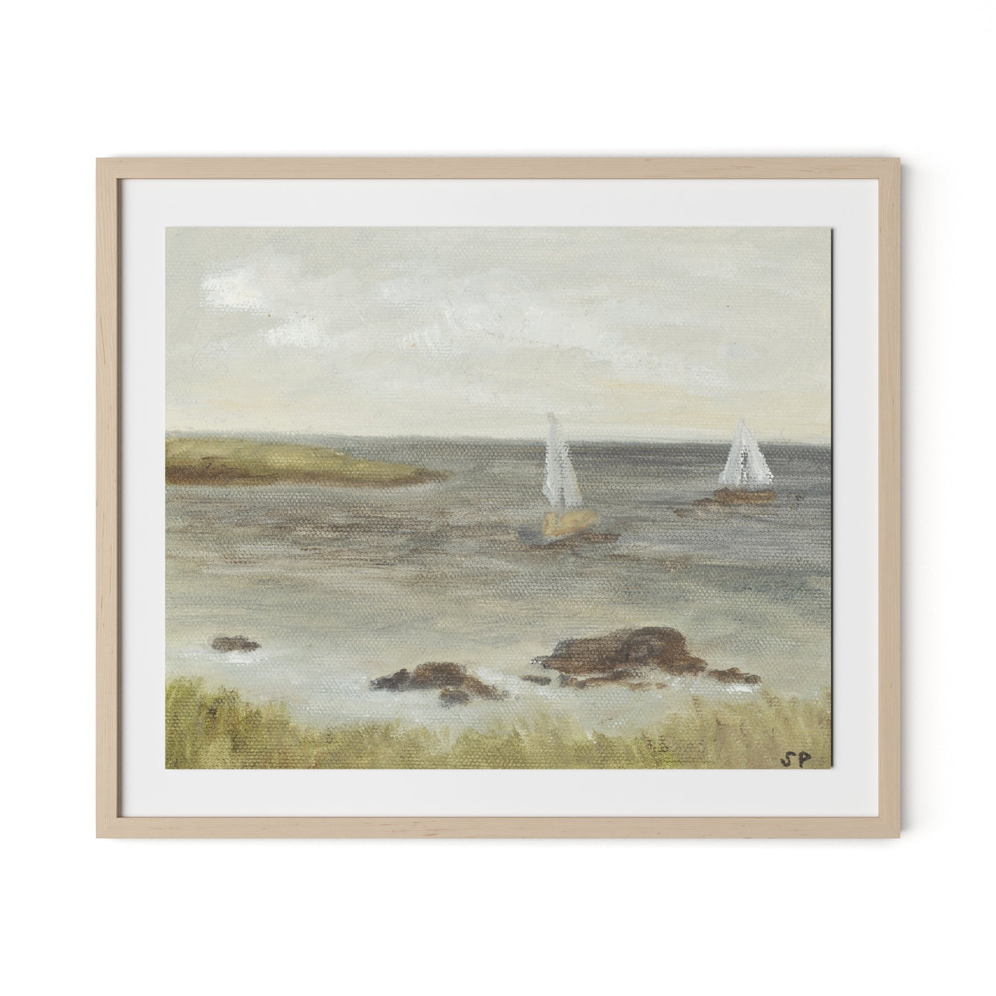 Monterey Sailboats Framed Paper / 32 x 27 in / Natural Maple