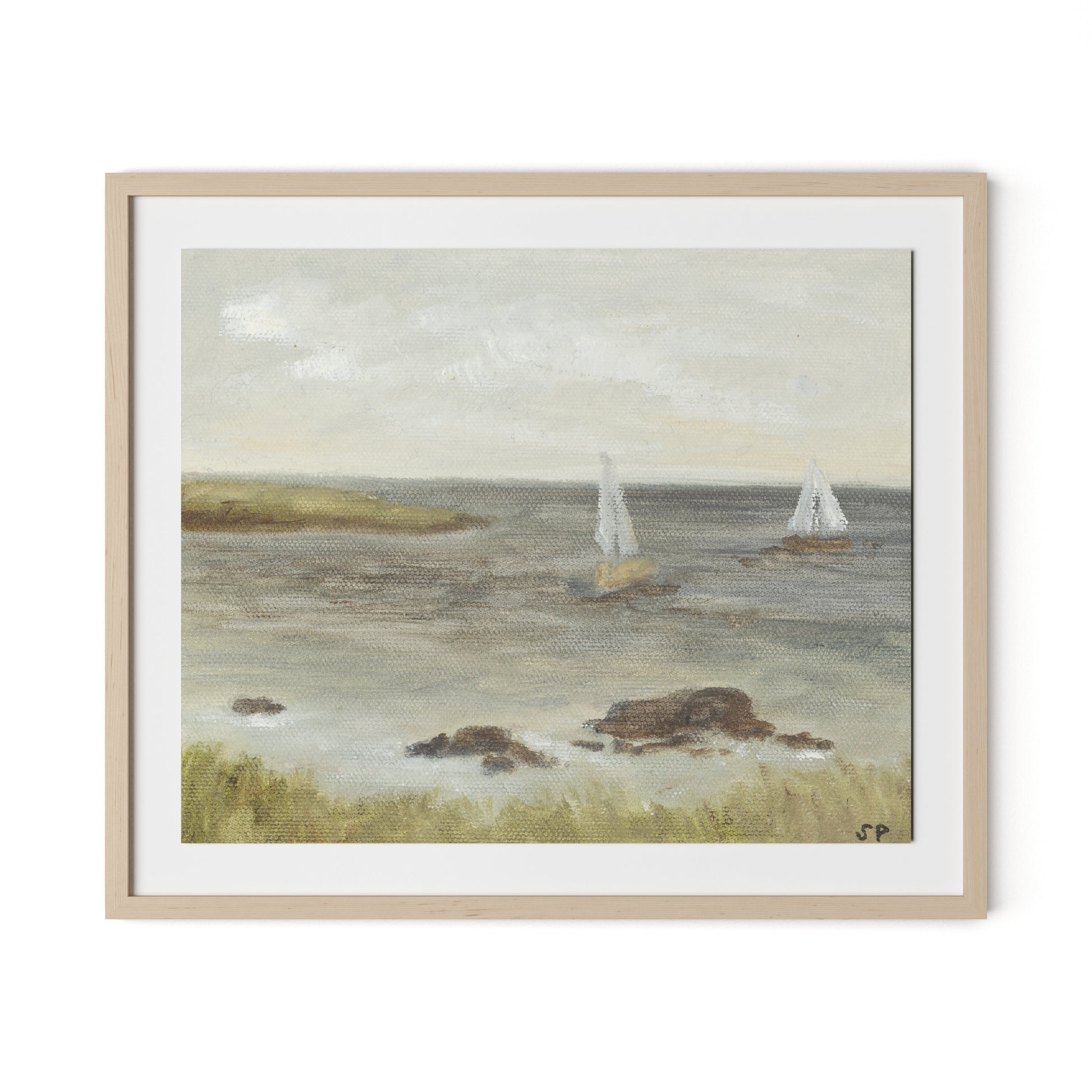 Monterey Sailboats Framed Paper / 32 x 27 in / Natural Maple