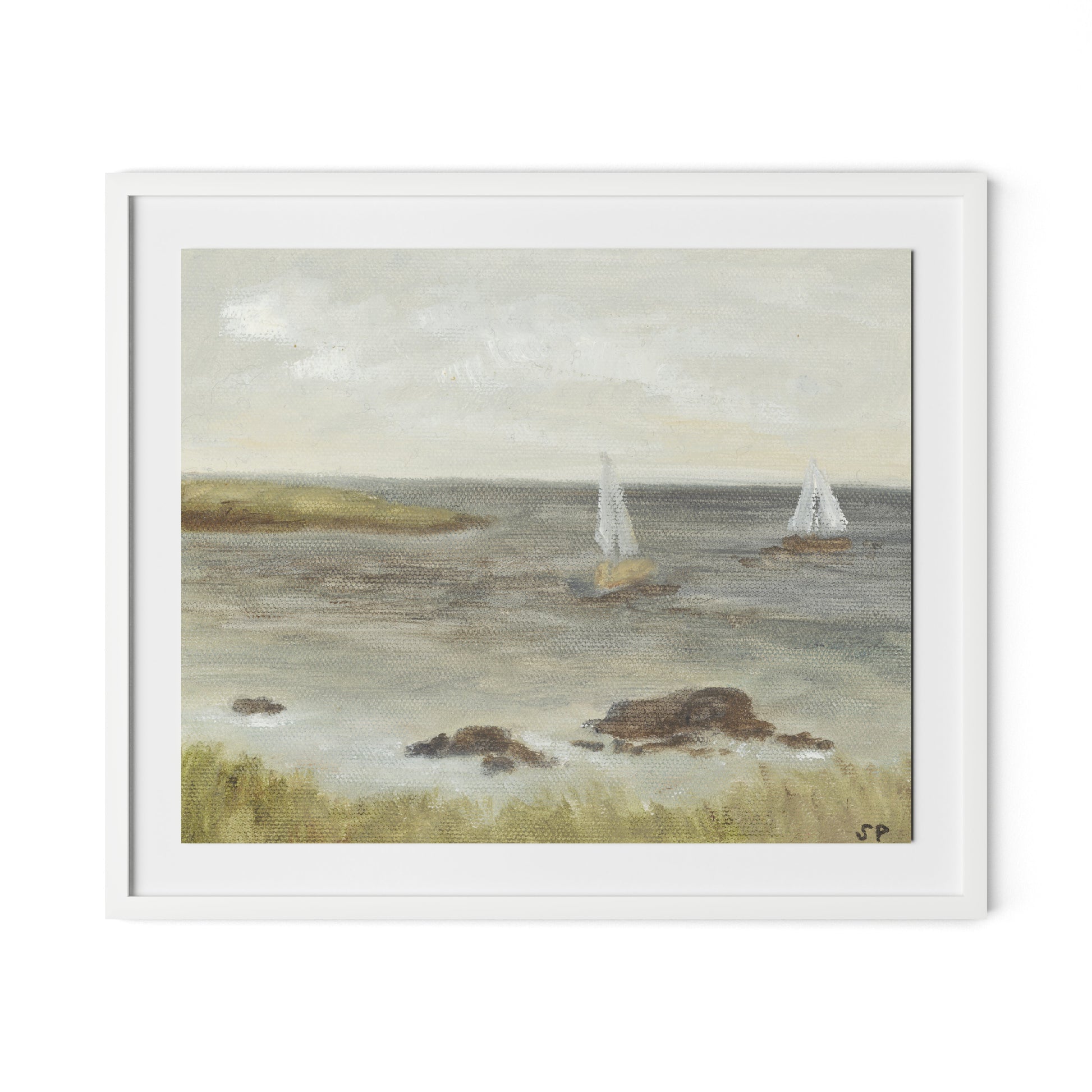Monterey Sailboats Framed Paper / 32 x 27 in / White