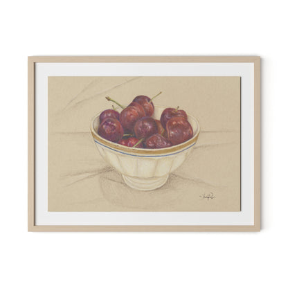 Cherries II Framed Paper / 32 x 24 in / Natural Maple