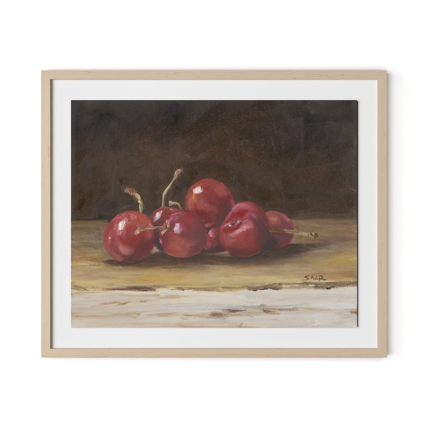 Cherries I Framed Paper / 32 x 26.5 in / Natural Maple
