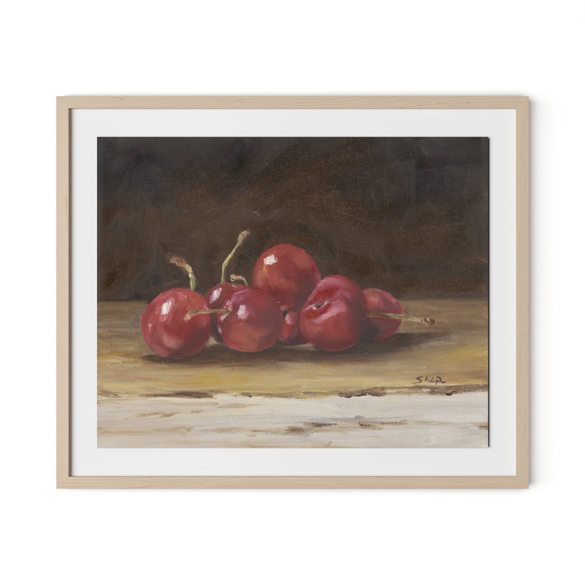 Cherries I Framed Paper / 32 x 26.5 in / Natural Maple