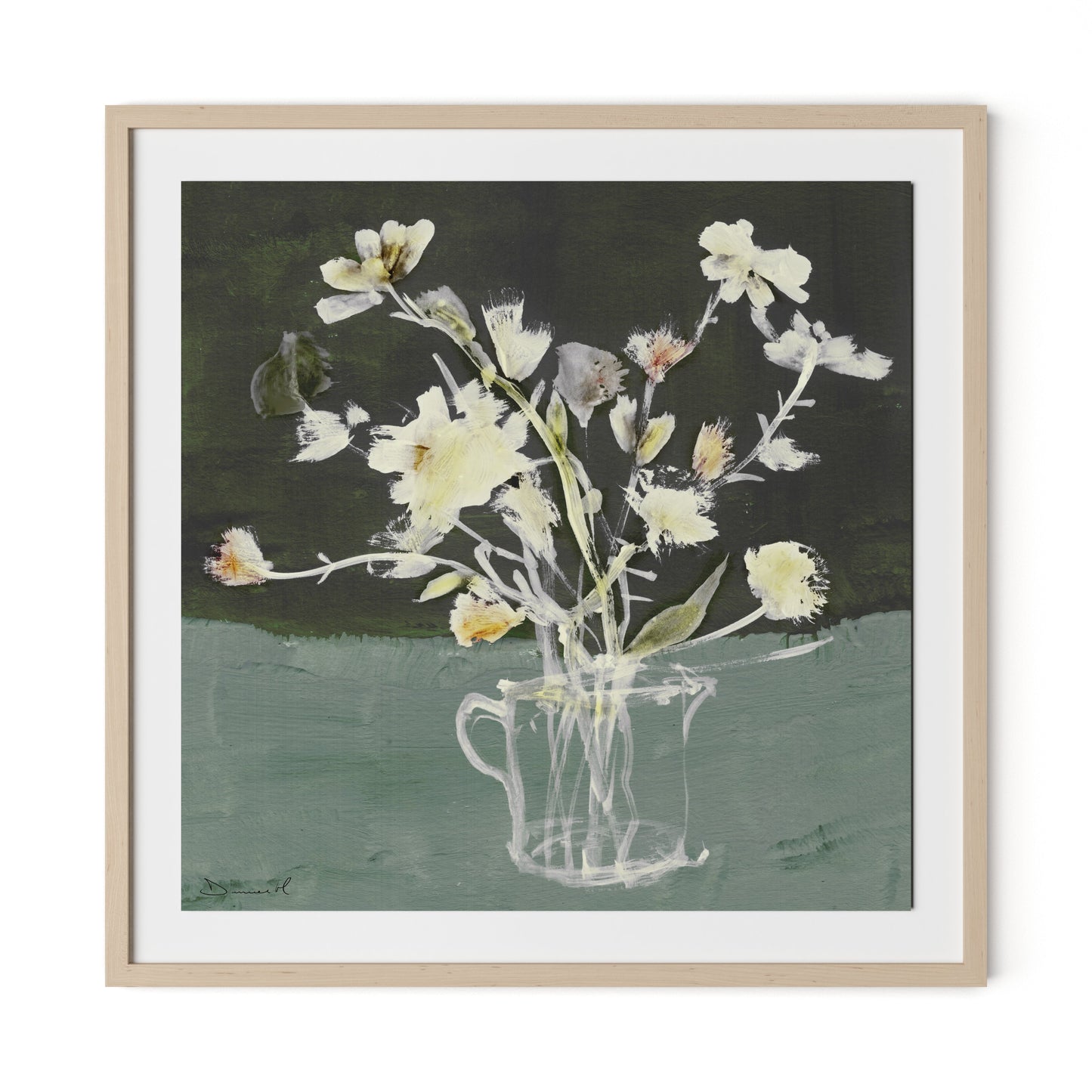 White Blooms Framed Paper / 32 x 32 in / Natural Maple