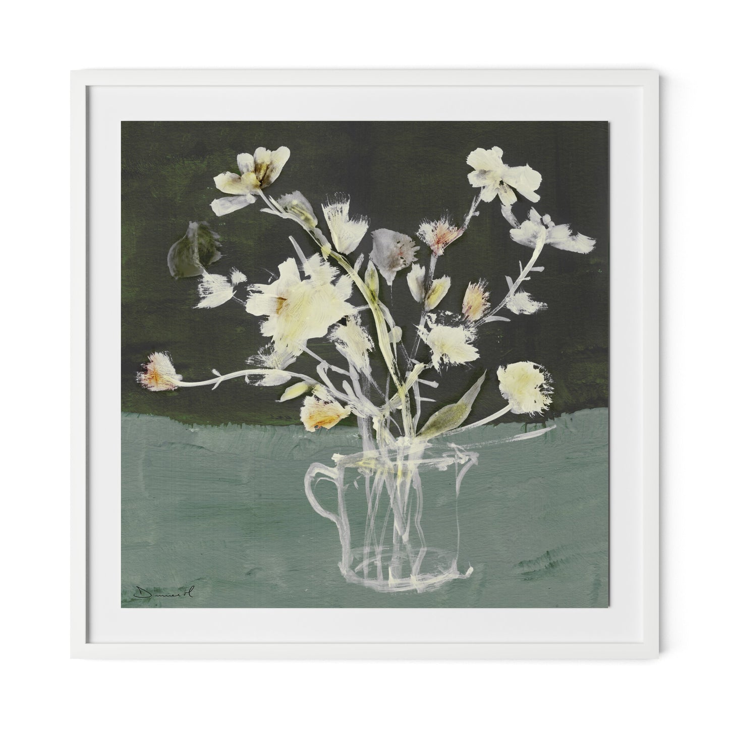 White Blooms Framed Paper / 32 x 32 in / White