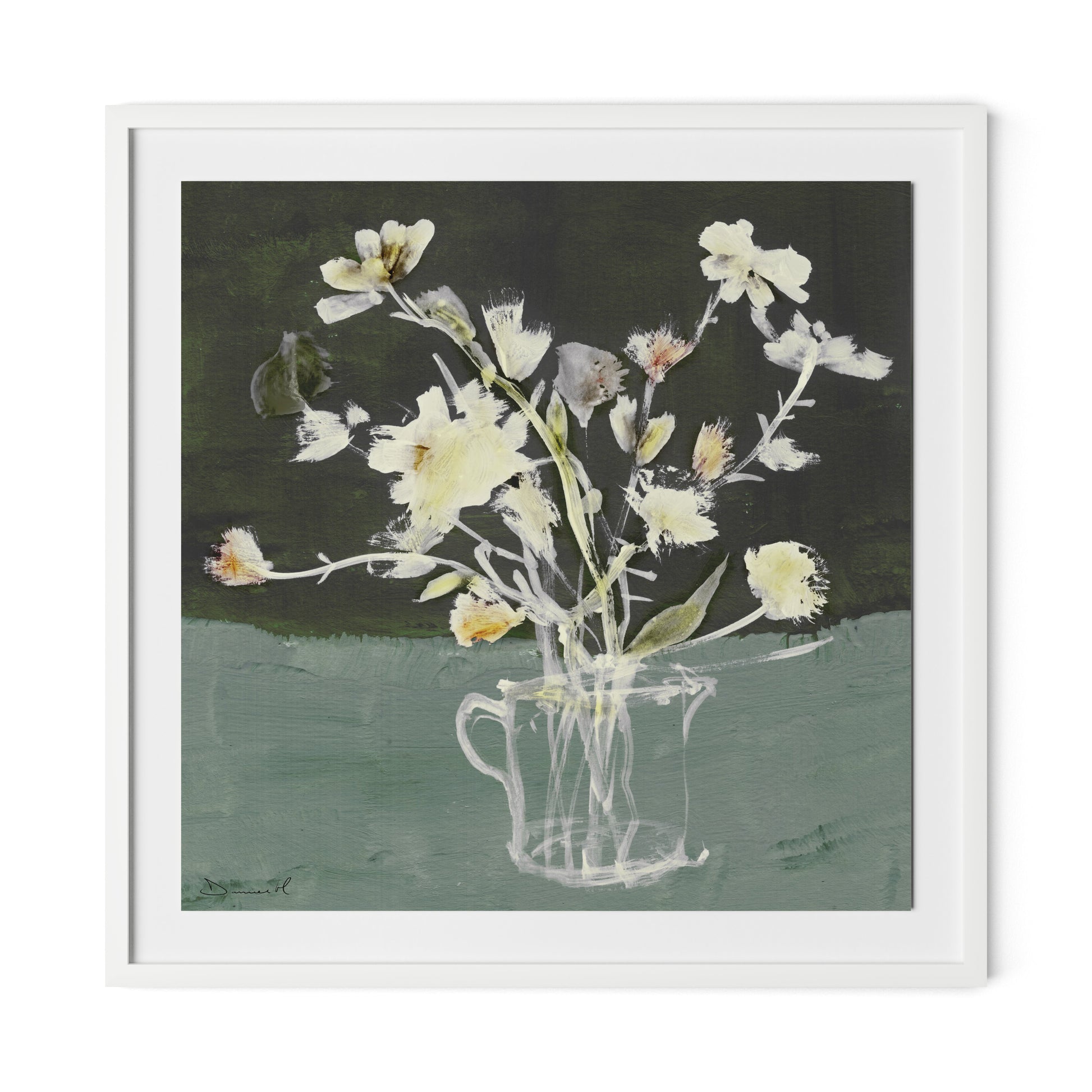 White Blooms Framed Paper / 32 x 32 in / White
