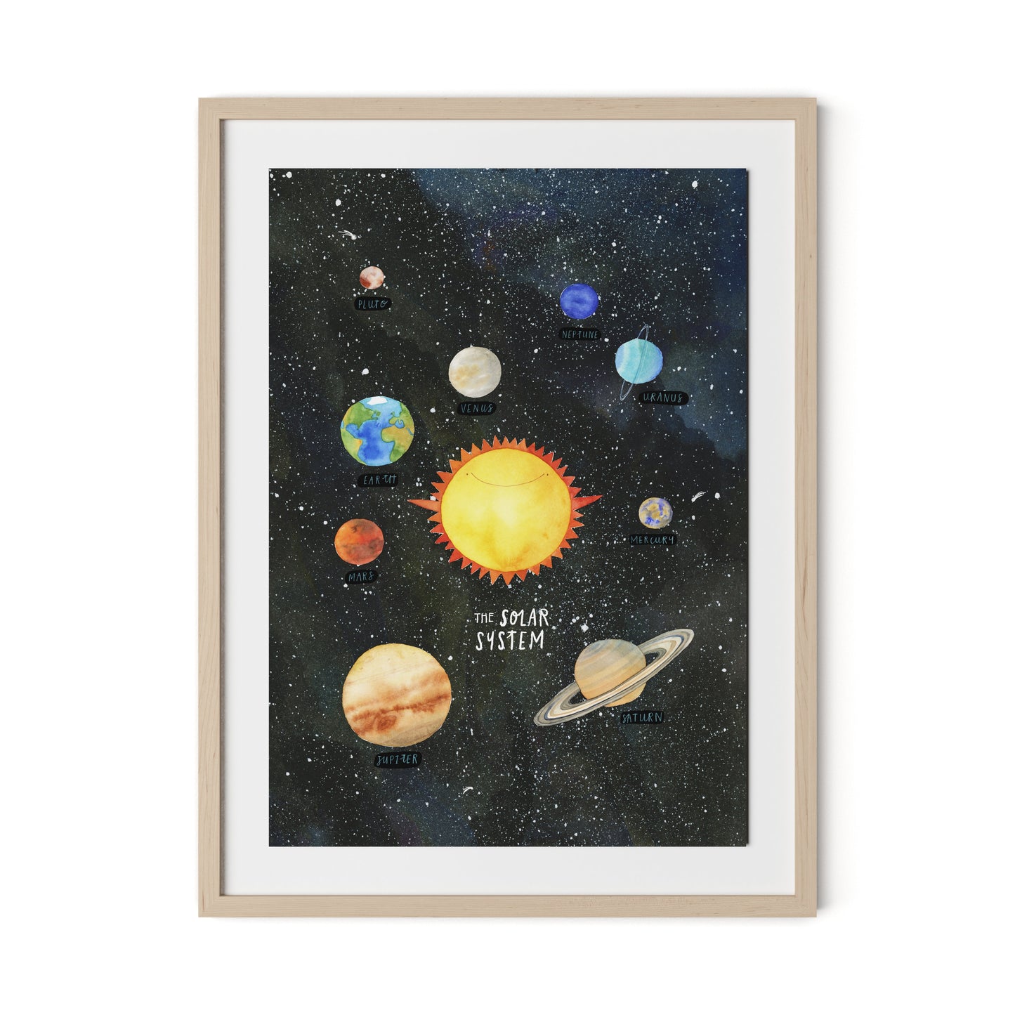 Solar System Framed Paper / 24 x 32 in / Natural Maple