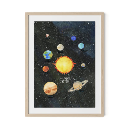 Solar System Framed Paper / 24 x 32 in / Natural Maple