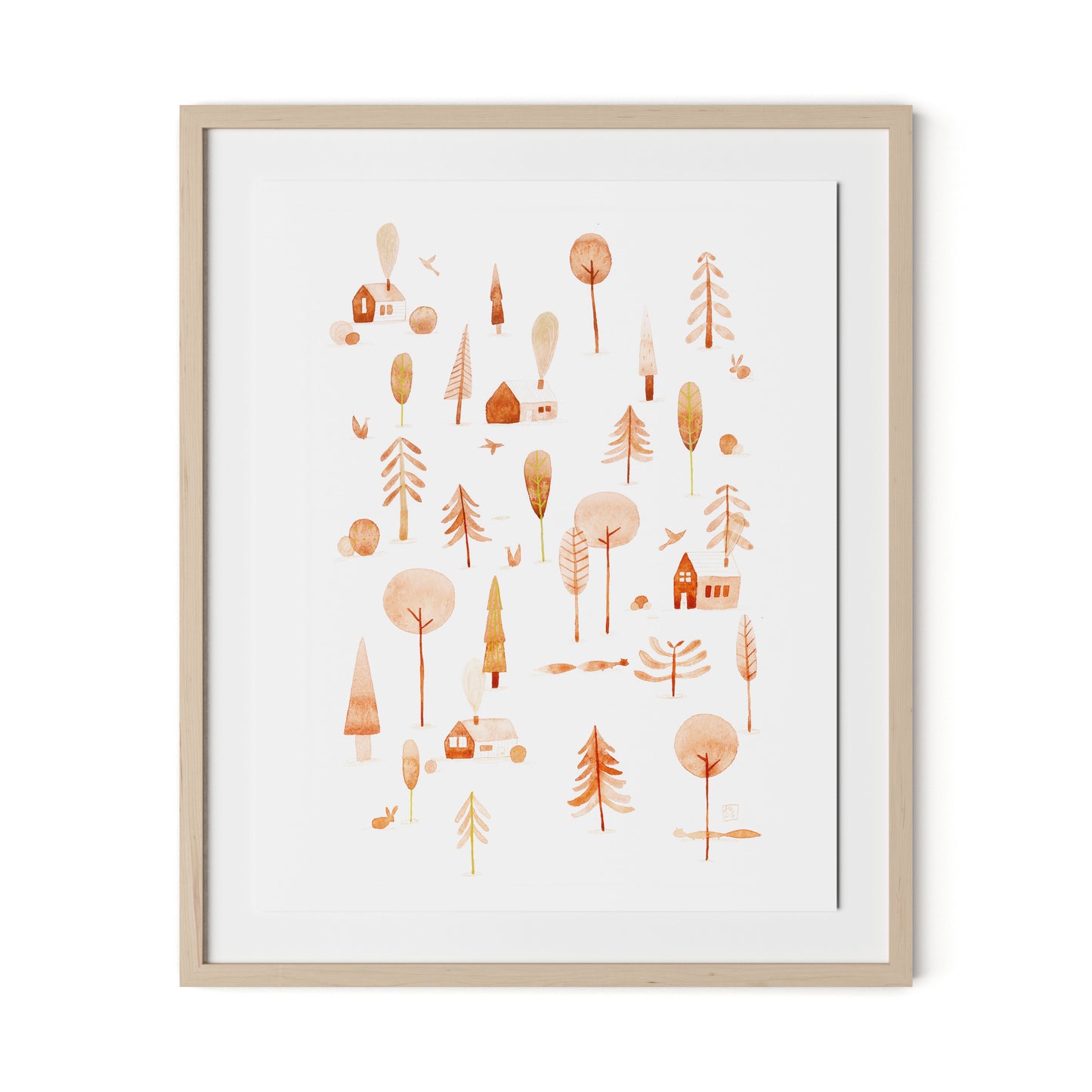 Cozy Forest Framed Paper / 26.5 x 32 in / Natural Maple