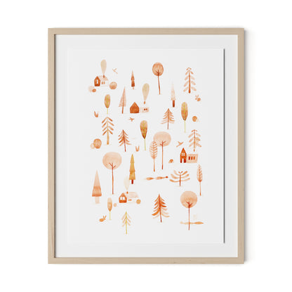 Cozy Forest Framed Paper / 26.5 x 32 in / Natural Maple