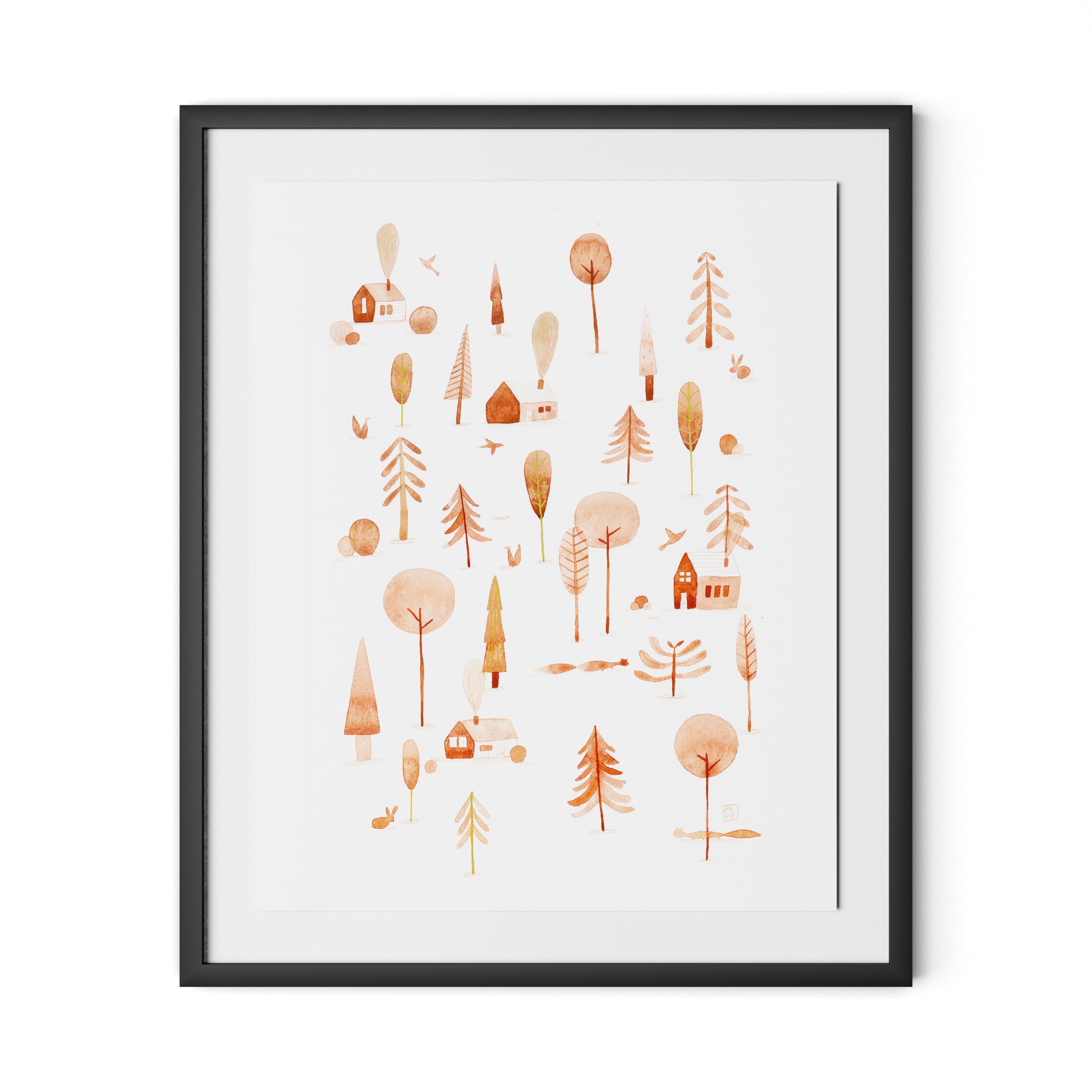Cozy Forest Framed Paper / 26.5 x 32 in / Black