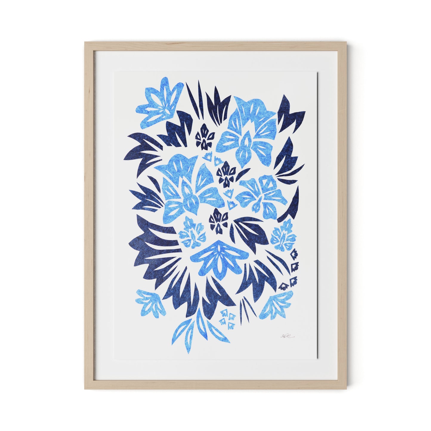 Blue Burst Framed Paper / 24 x 32 in / Natural Maple
