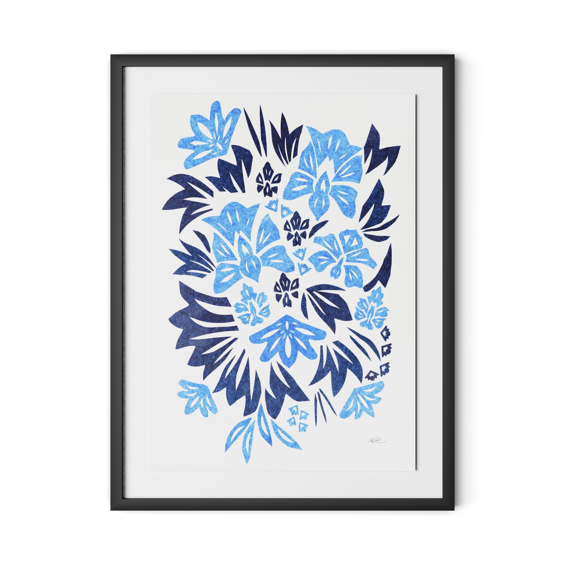 Blue Burst Framed Paper / 24 x 32 in / Black