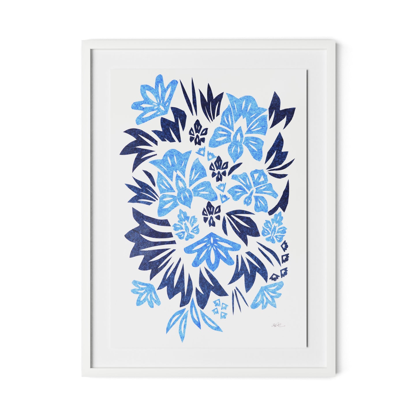Blue Burst Framed Paper / 24 x 32 in / White