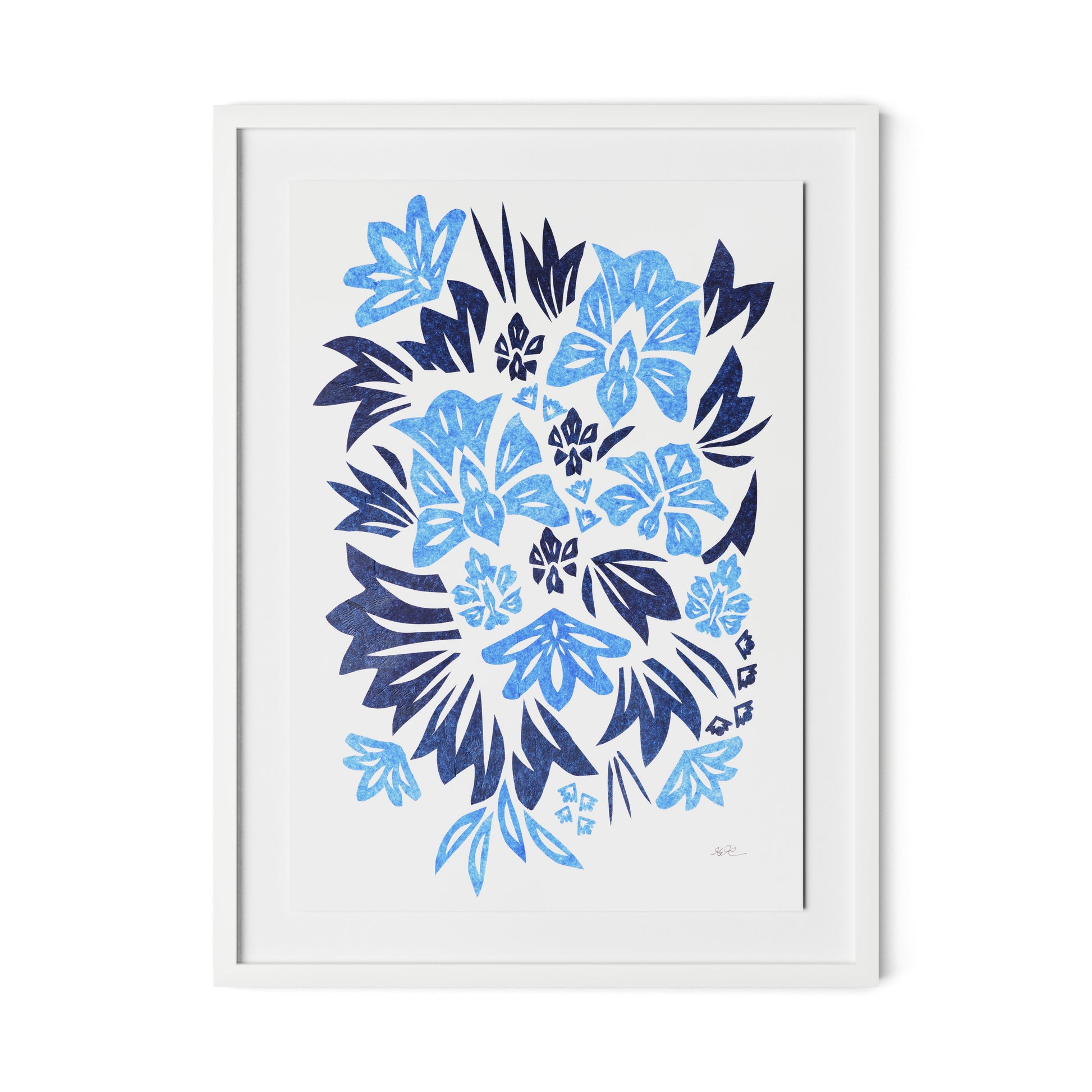 Blue Burst Framed Paper / 24 x 32 in / White
