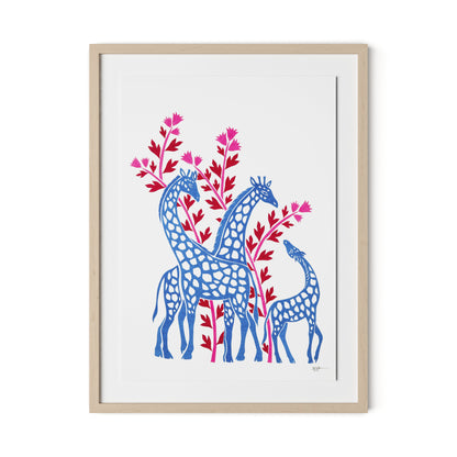 Giraffes Framed Paper / 24 x 32 in / Natural Maple