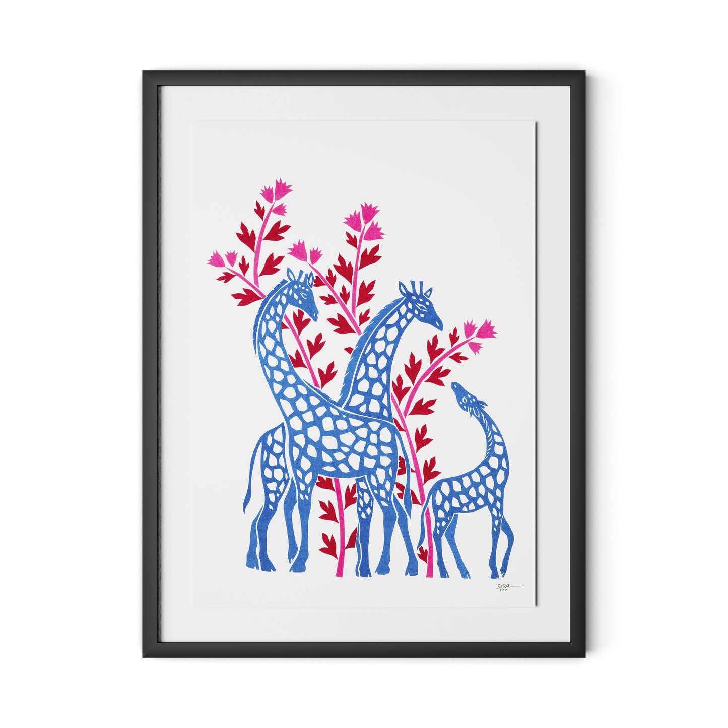 Giraffes Framed Paper / 24 x 32 in / Black